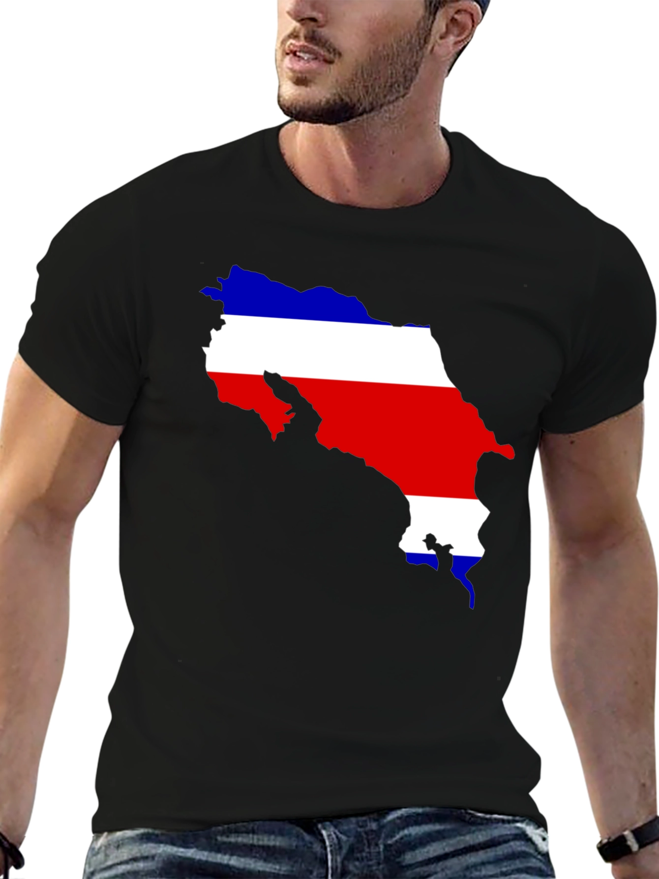 Costa Rica Flag Map T-Shirt - Black