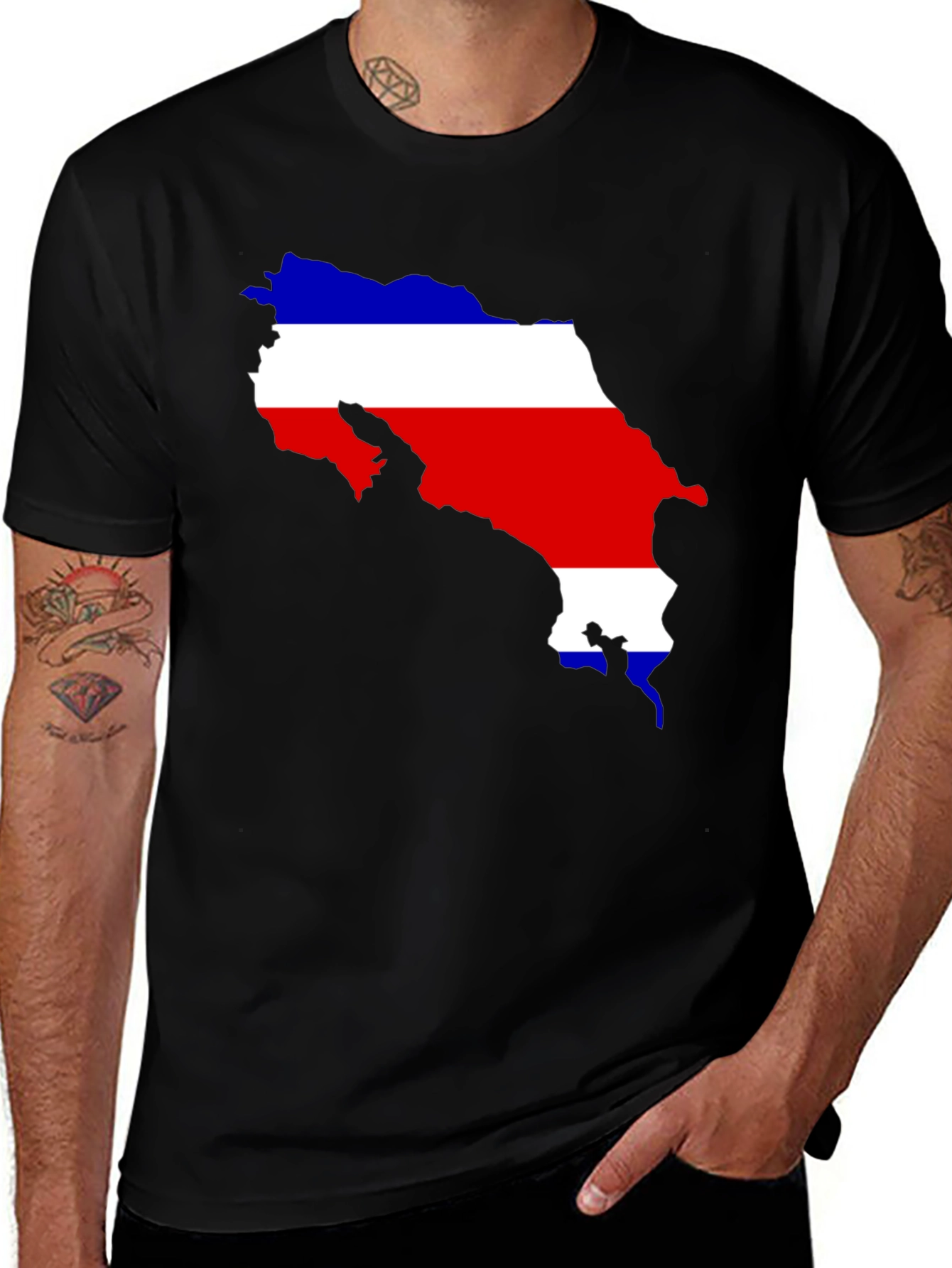 Costa Rica Flag Map T-Shirt - Black
