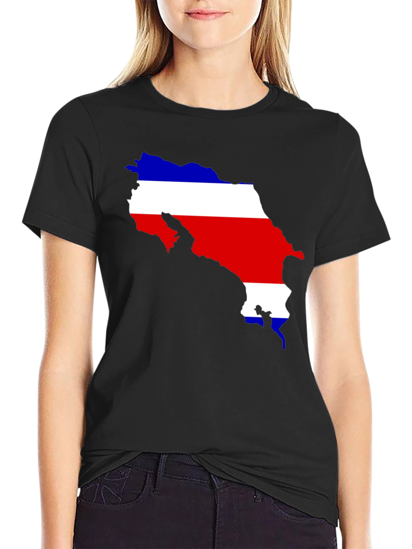 Costa Rica Flag Map T-Shirt - Black