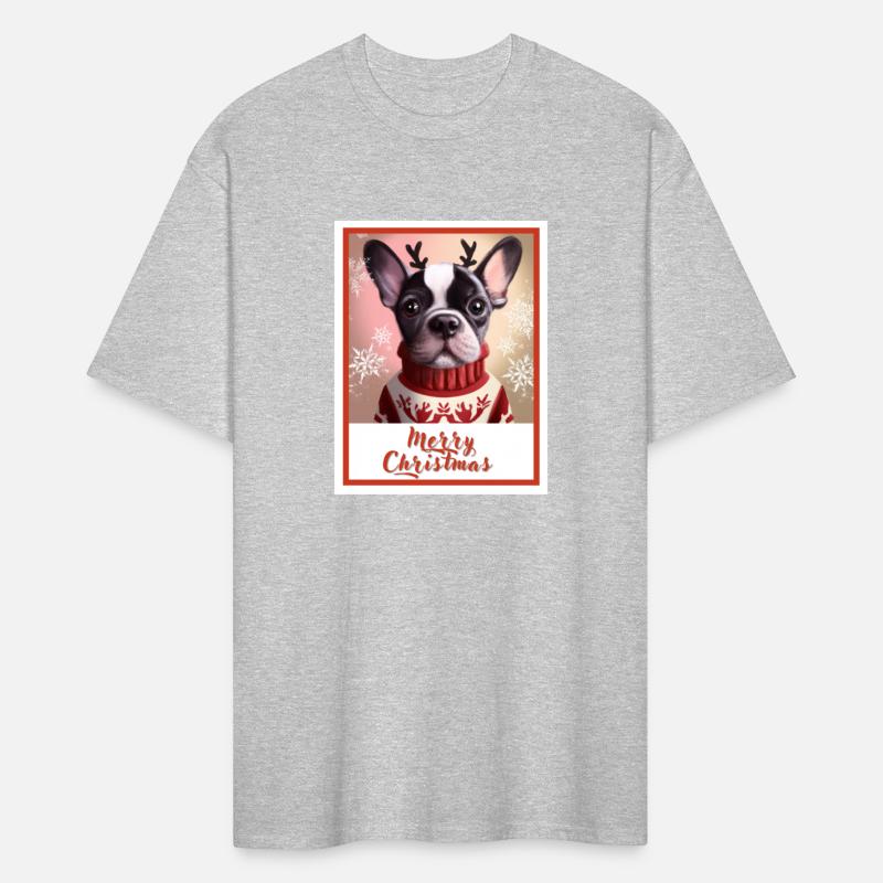 Festive portrait of a French bulldog in a sweater.