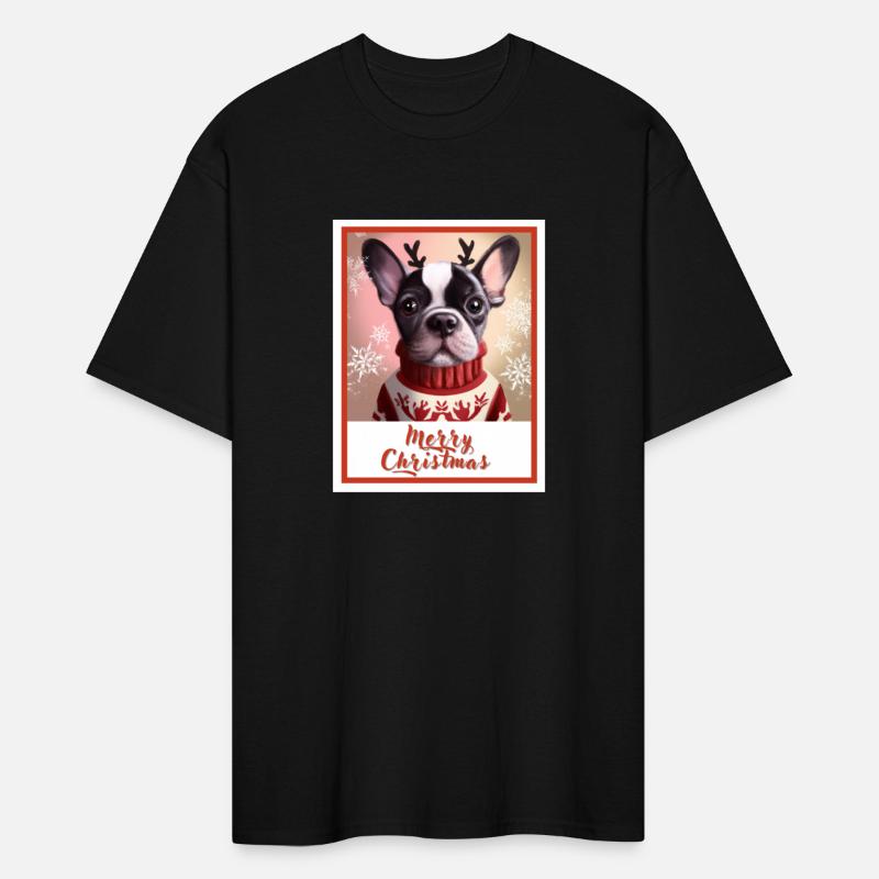 Festive portrait of a French bulldog in a sweater.