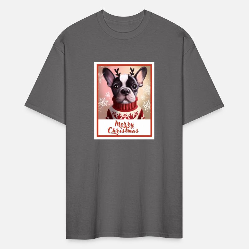 Festive portrait of a French bulldog in a sweater.