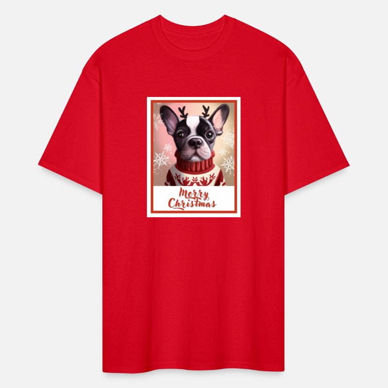 Festive portrait of a French bulldog in a sweater.