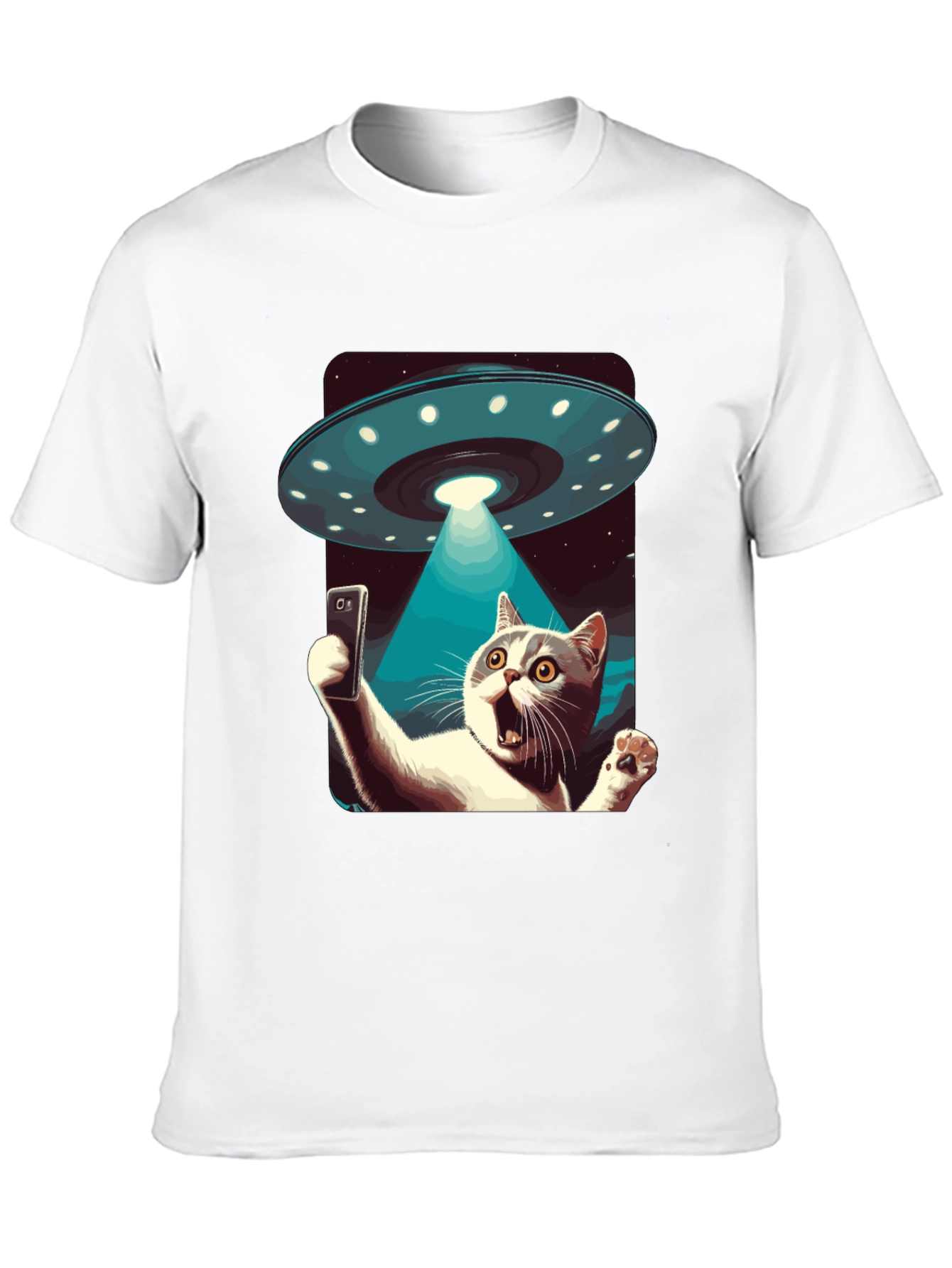 Alien Abduction Cat Selfie T-Shirt
