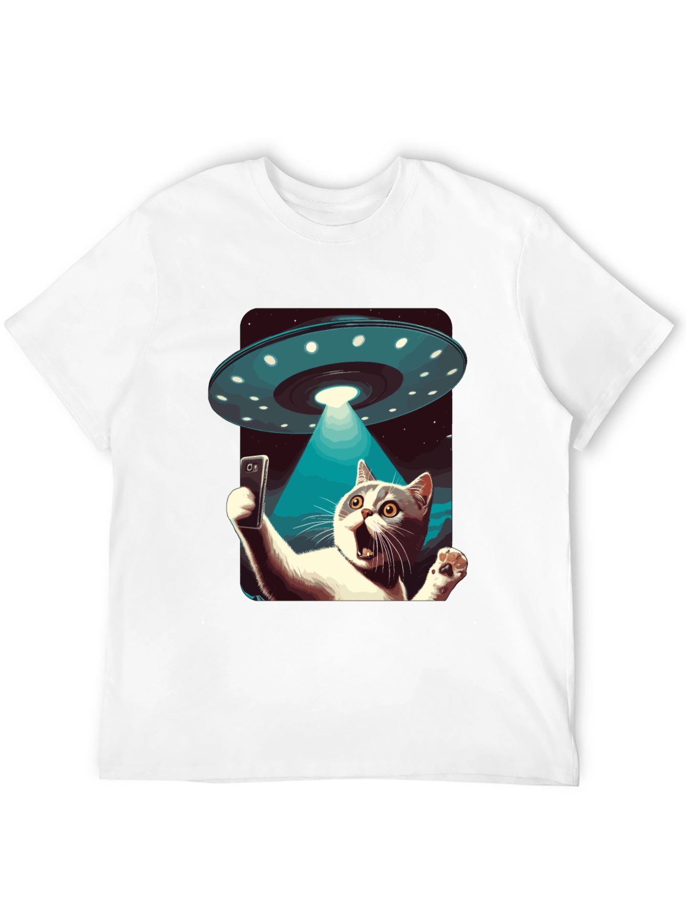 Alien Abduction Cat Selfie T-Shirt