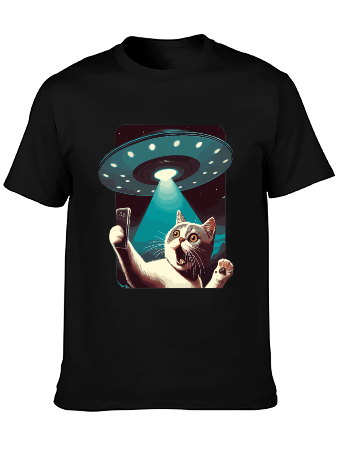 Alien Abduction Cat Selfie T-Shirt