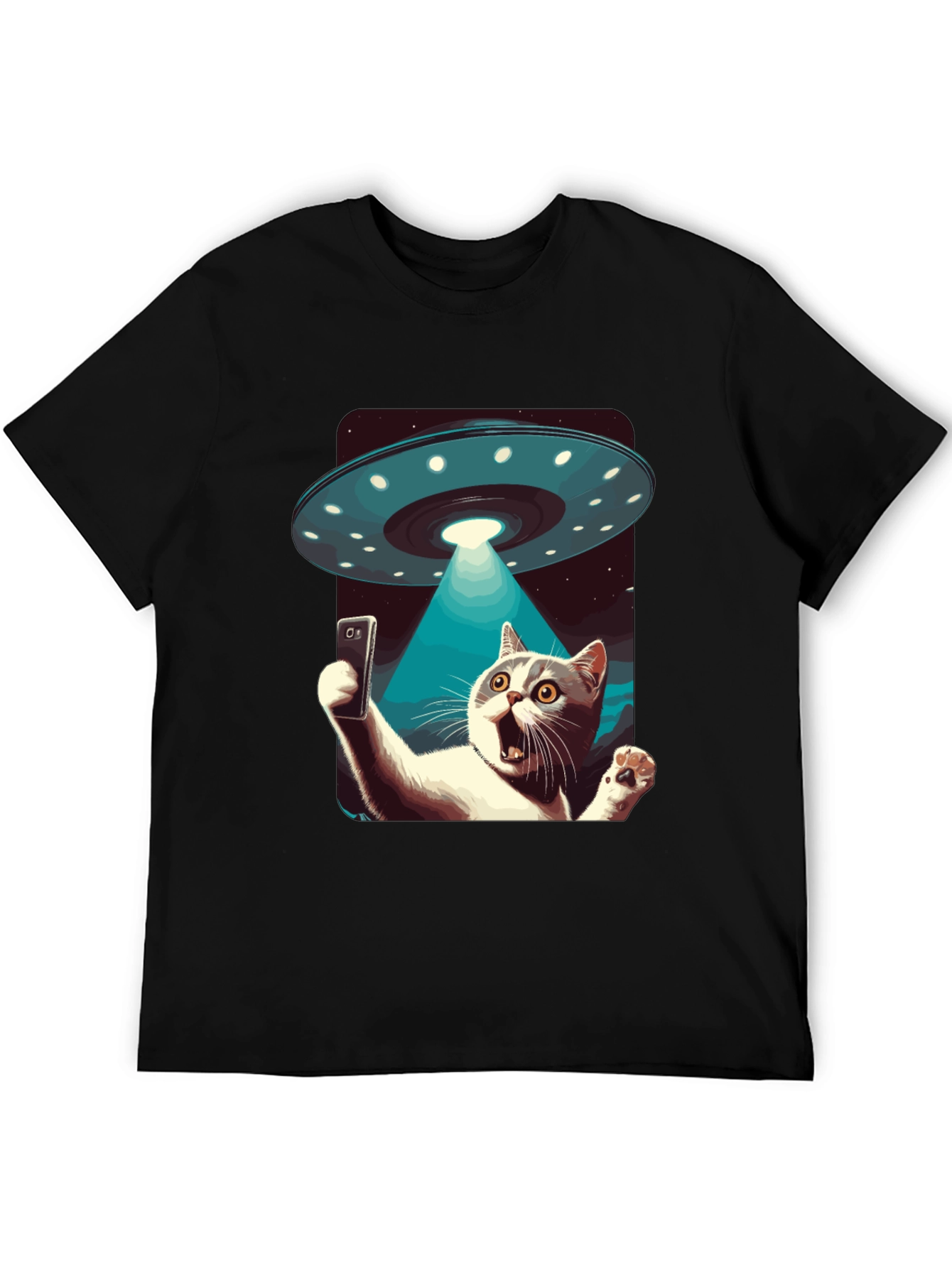 Alien Abduction Cat Selfie T-Shirt