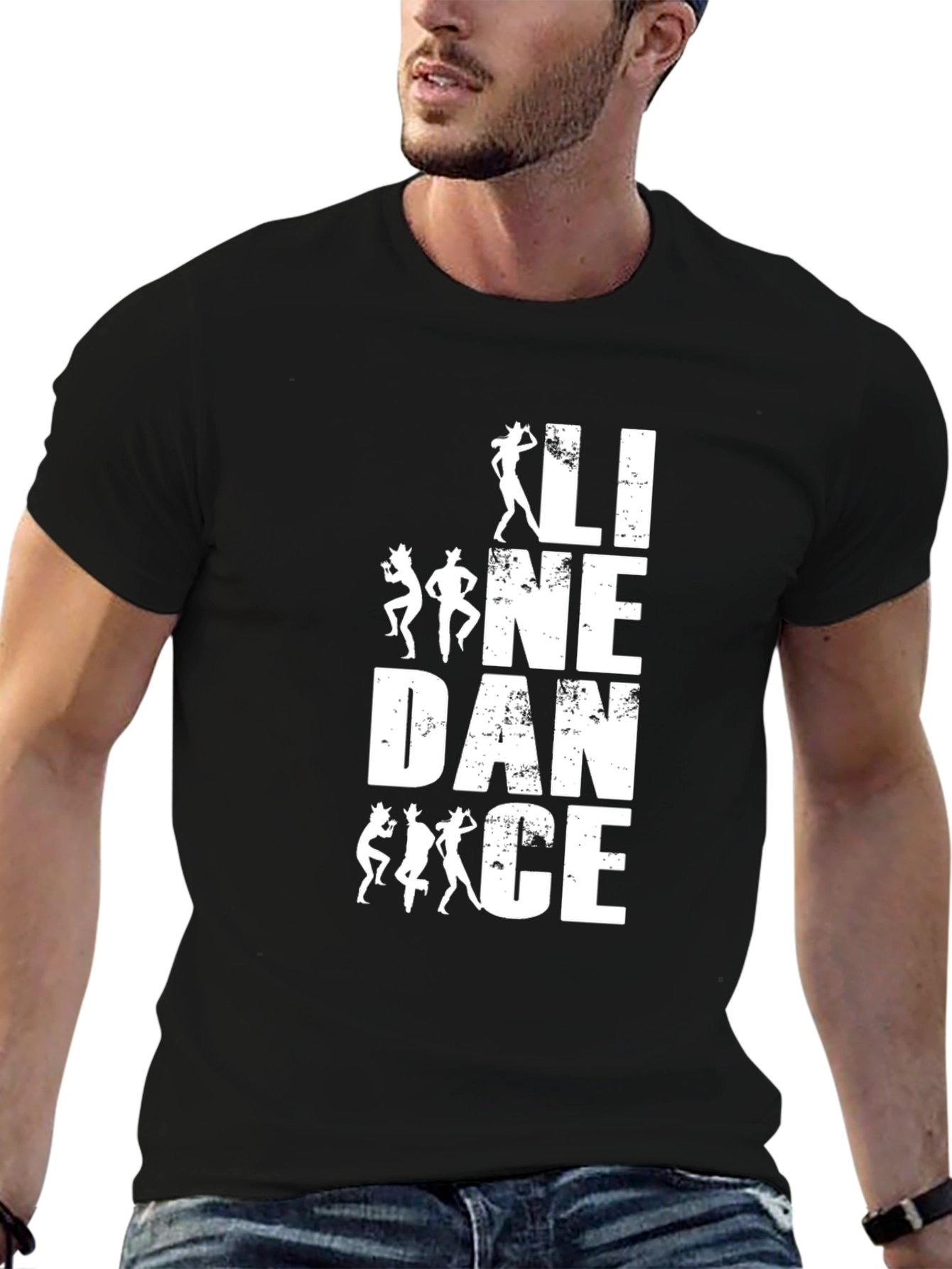 Line Dance Graphic Tee - Stylish Black Cotton T-Shirt