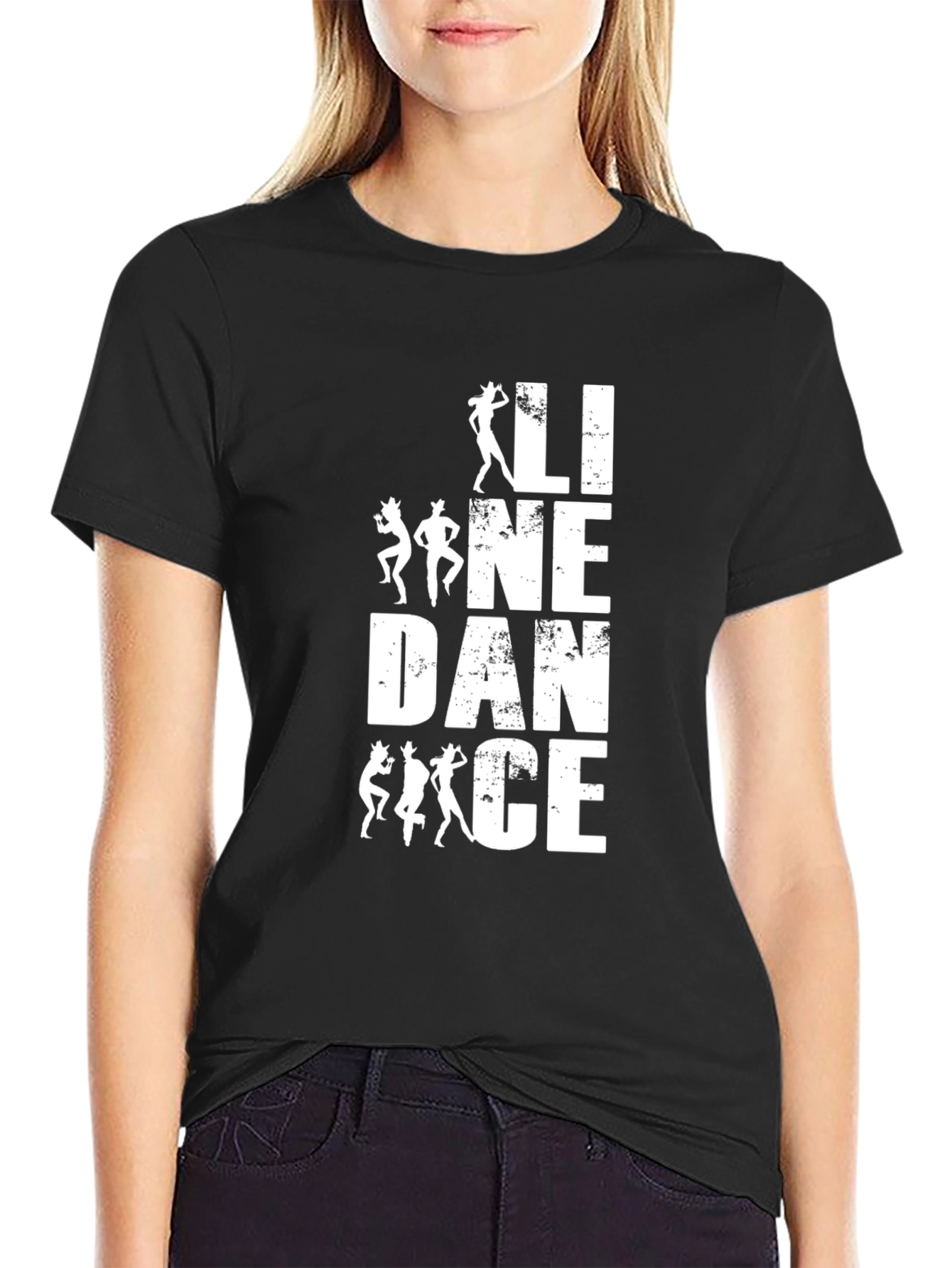Line Dance Graphic Tee - Stylish Black Cotton T-Shirt