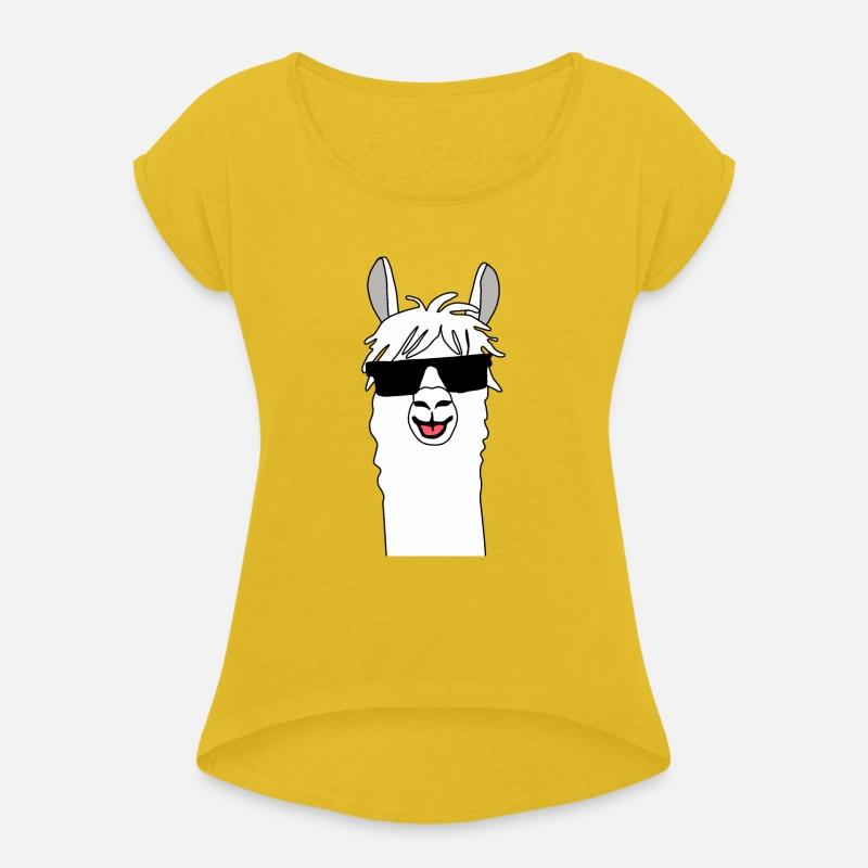 Funny alpaca comic lama in white with sunglasses