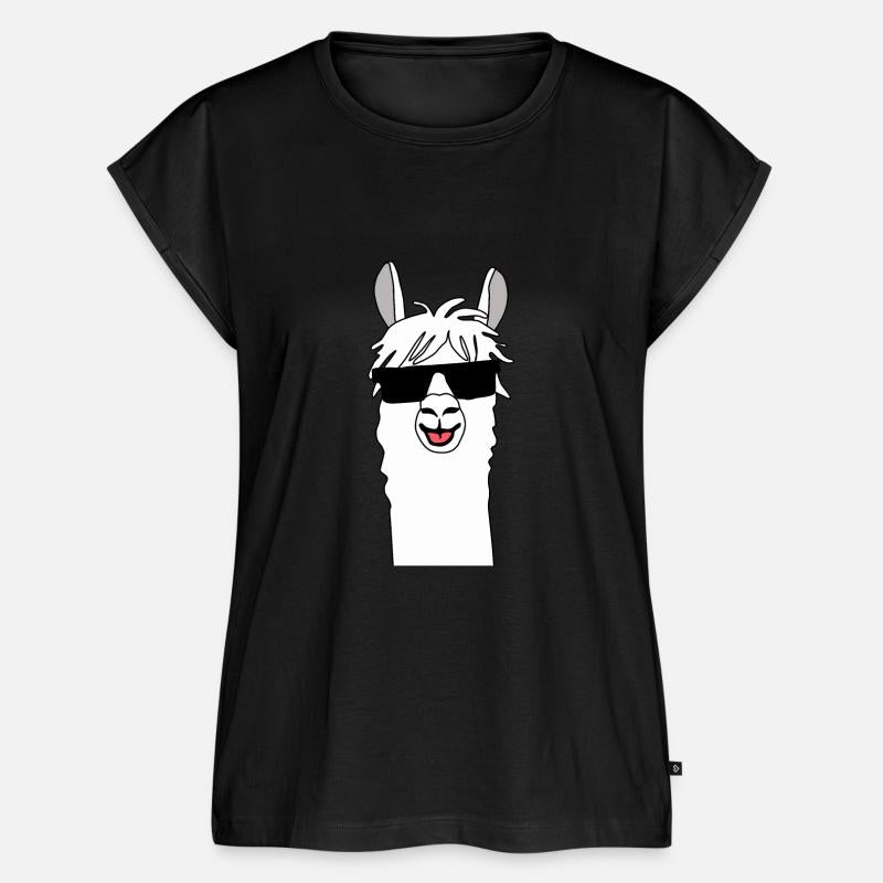 Funny alpaca comic lama in white with sunglasses
