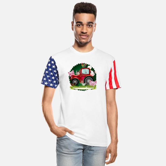 funny farm animals with red tractor