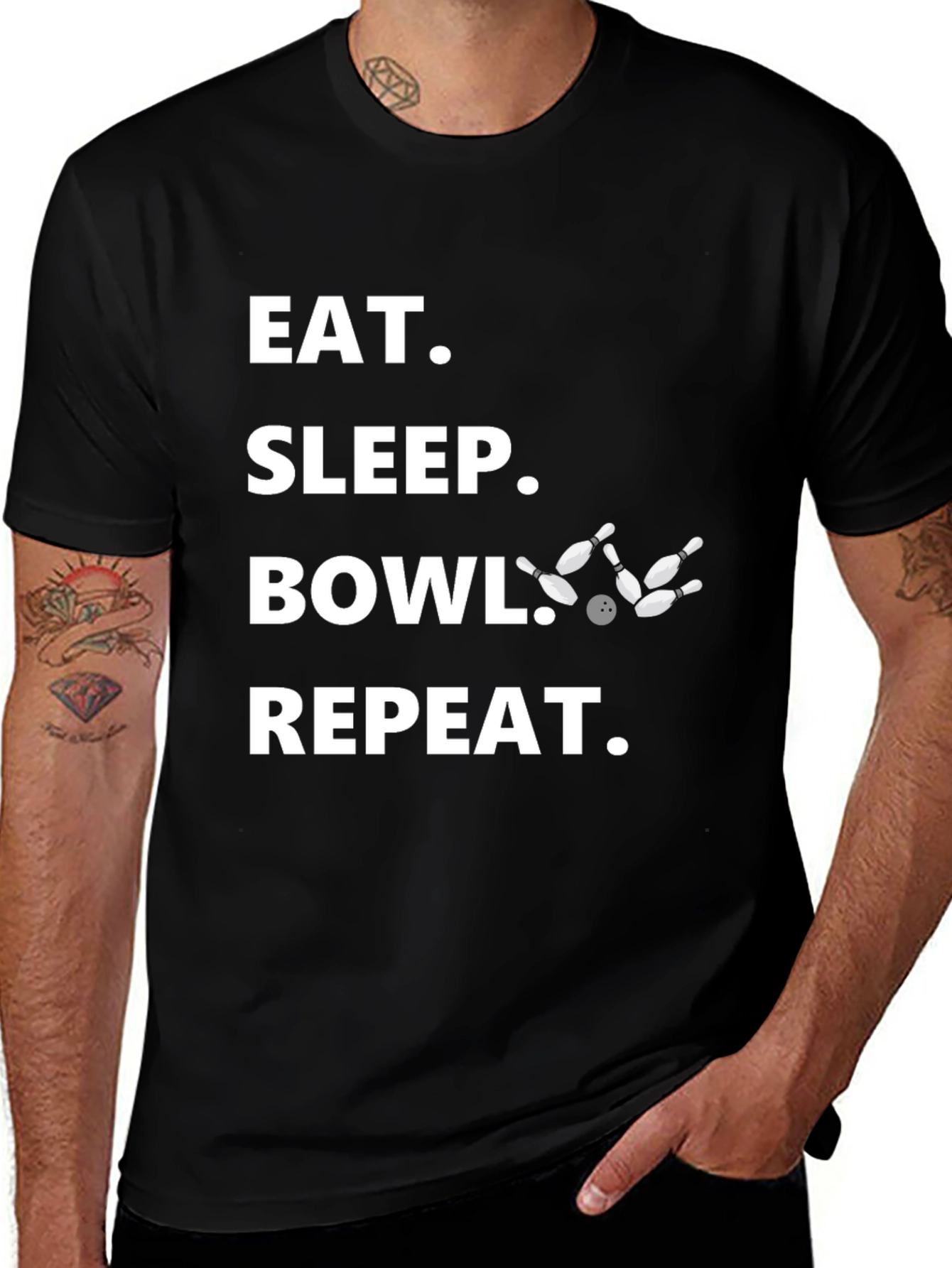 Eat Sleep Bowl Repeat Black T-Shirt