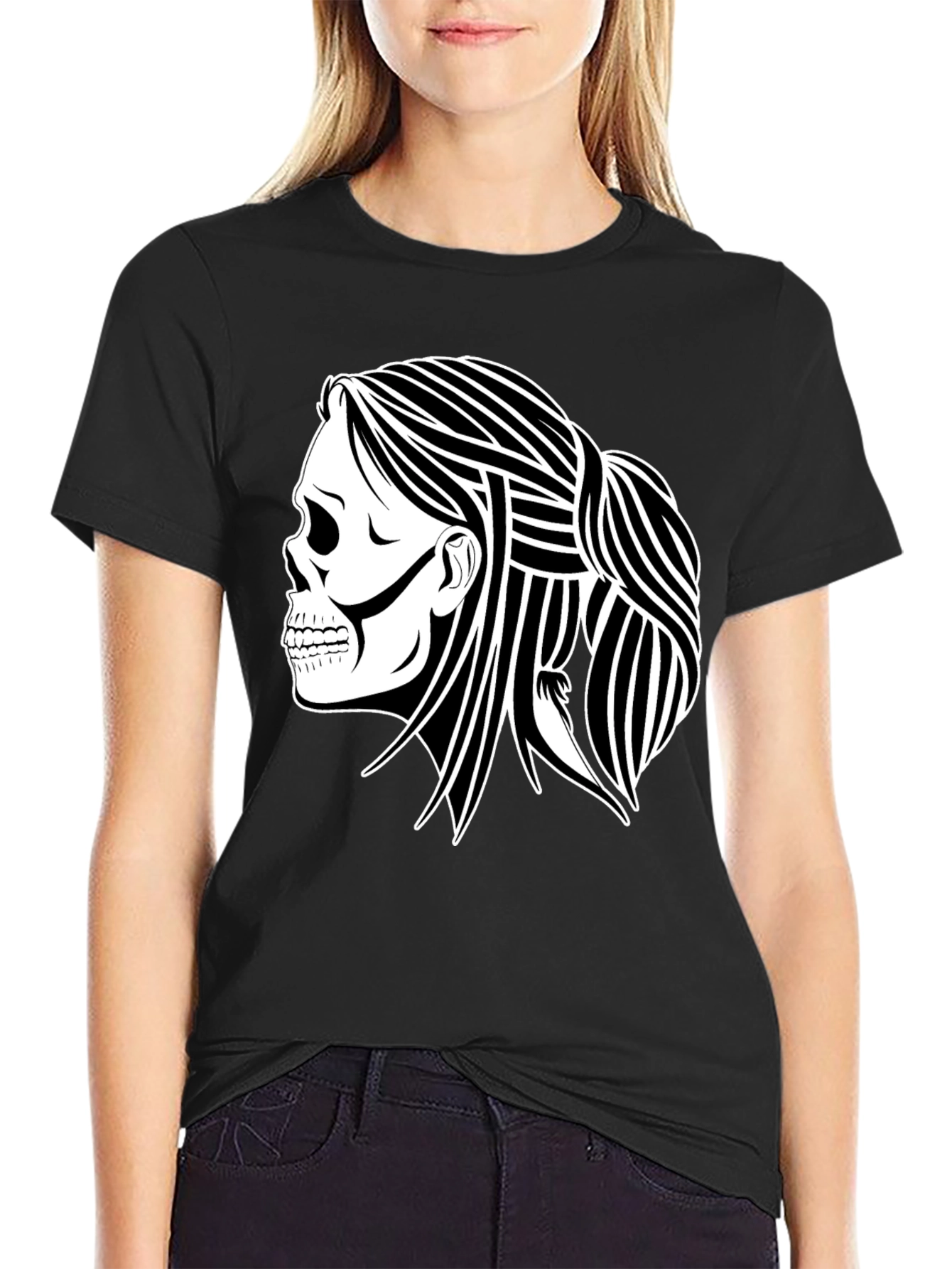 Skull Woman Graphic Black T-Shirt