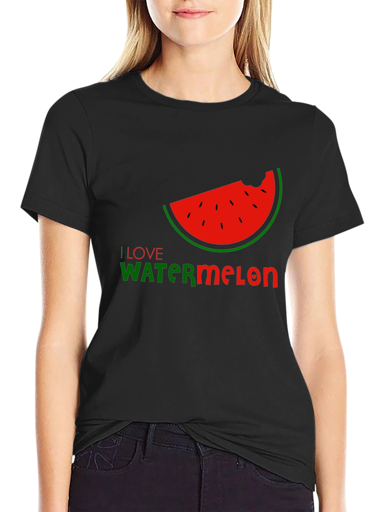 I Love Watermelon Black Graphic T-Shirt