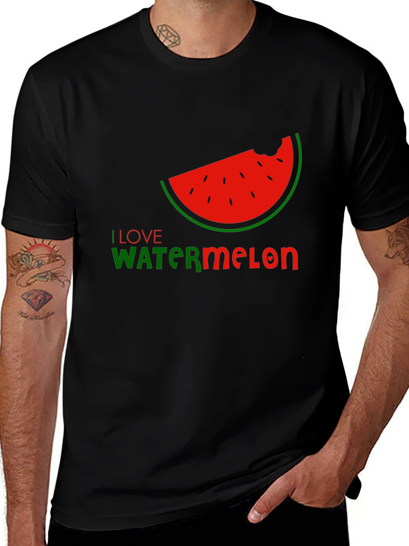 I Love Watermelon Black Graphic T-Shirt