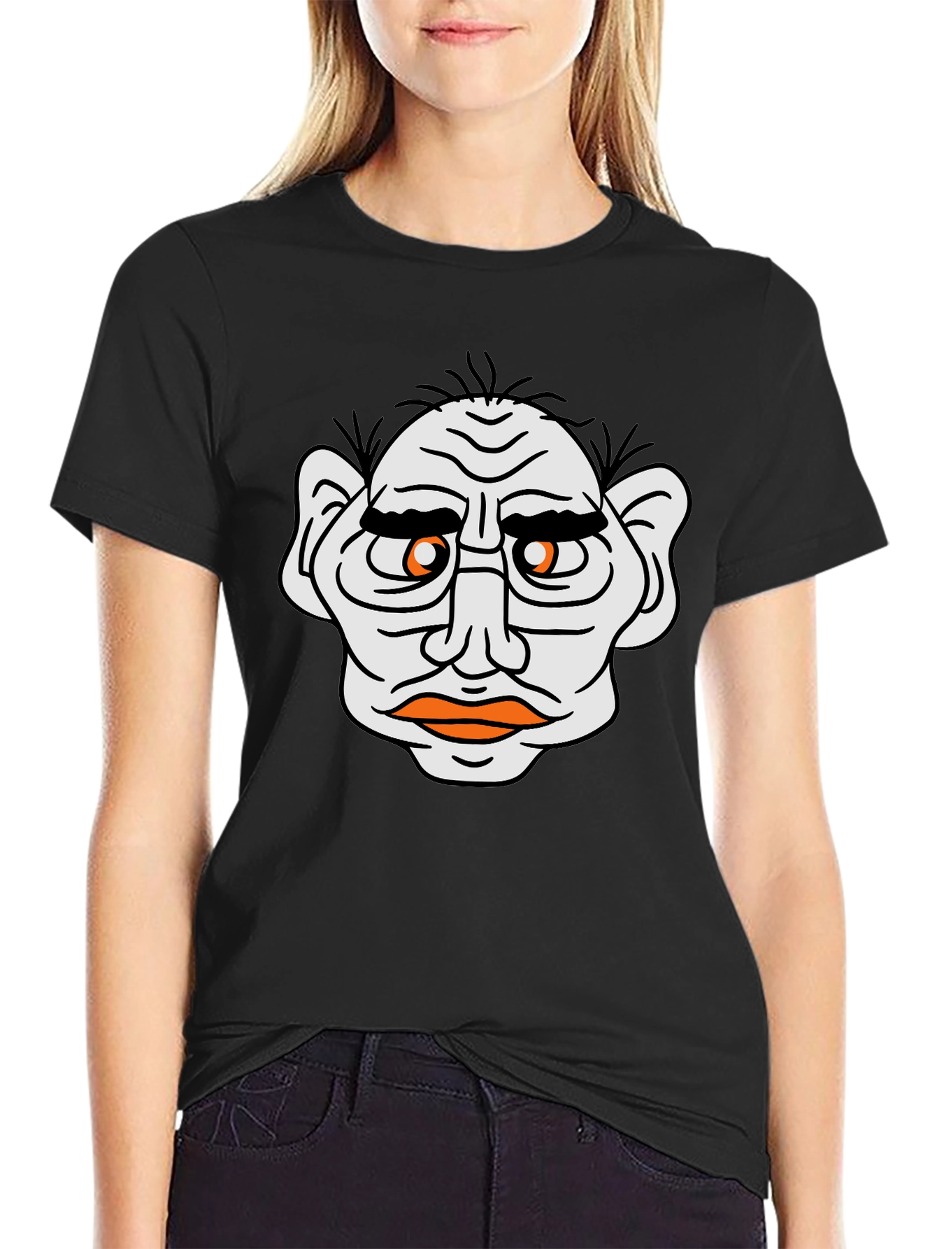 Funny Old Man Face Graphic Black T-Shirt