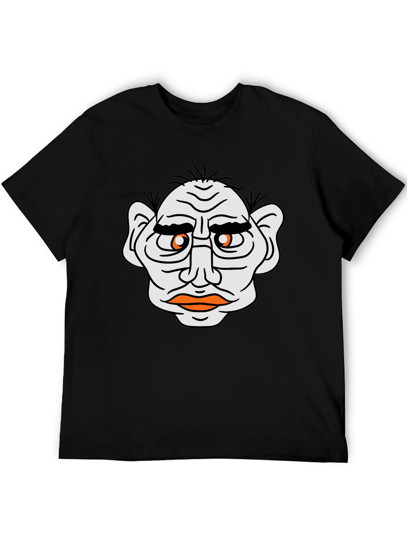 Funny Old Man Face Graphic Black T-Shirt