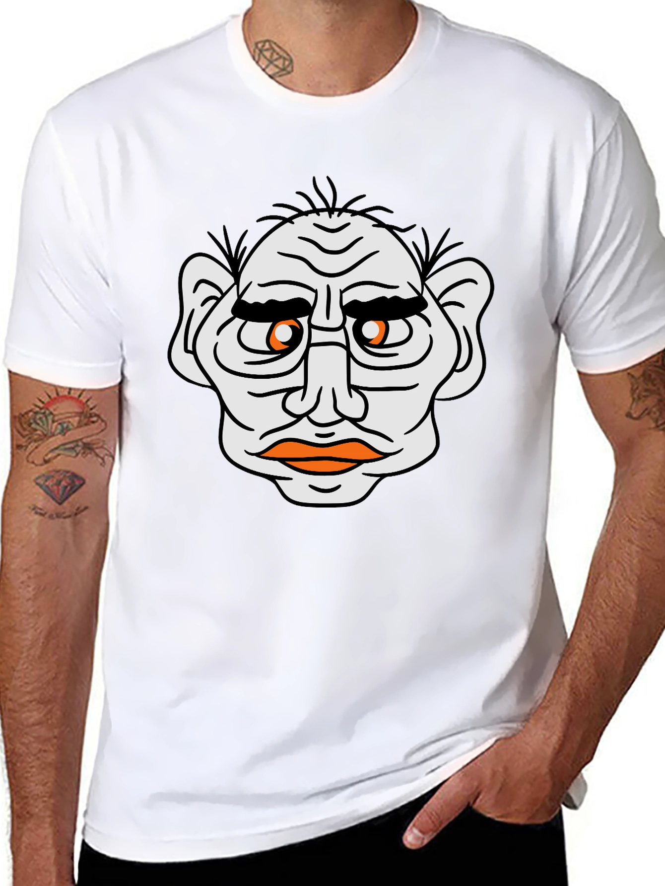 Funny Old Man Face Graphic Black T-Shirt