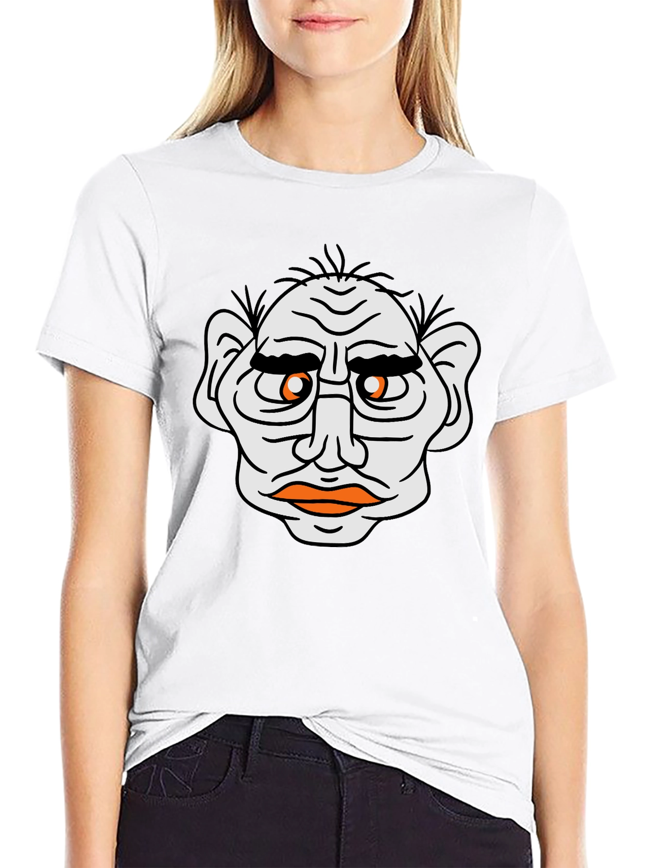 Funny Old Man Face Graphic Black T-Shirt