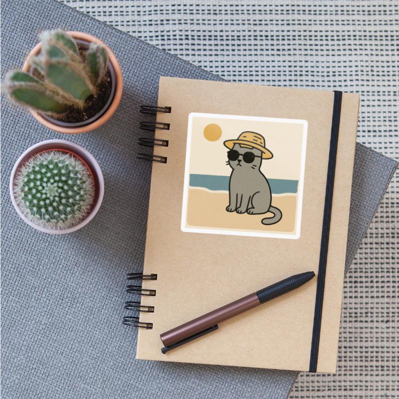 gray cat on the beach design