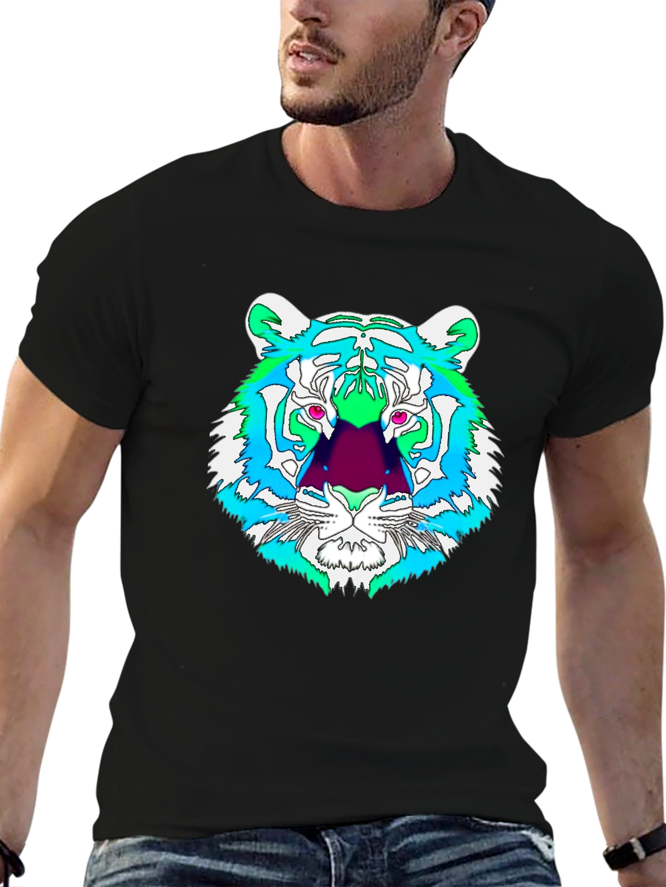 Vibrant Tiger Graphic Tee - Mens Black T-Shirt