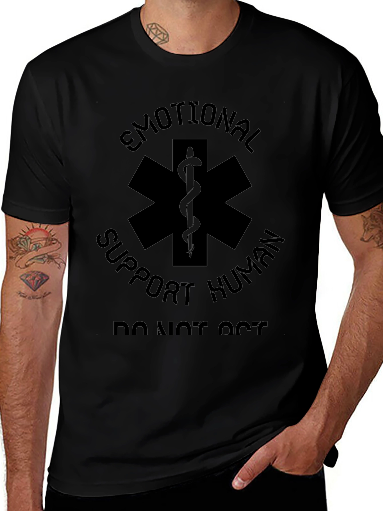 Emotional Support Human Star of Life Black T-Shirt
