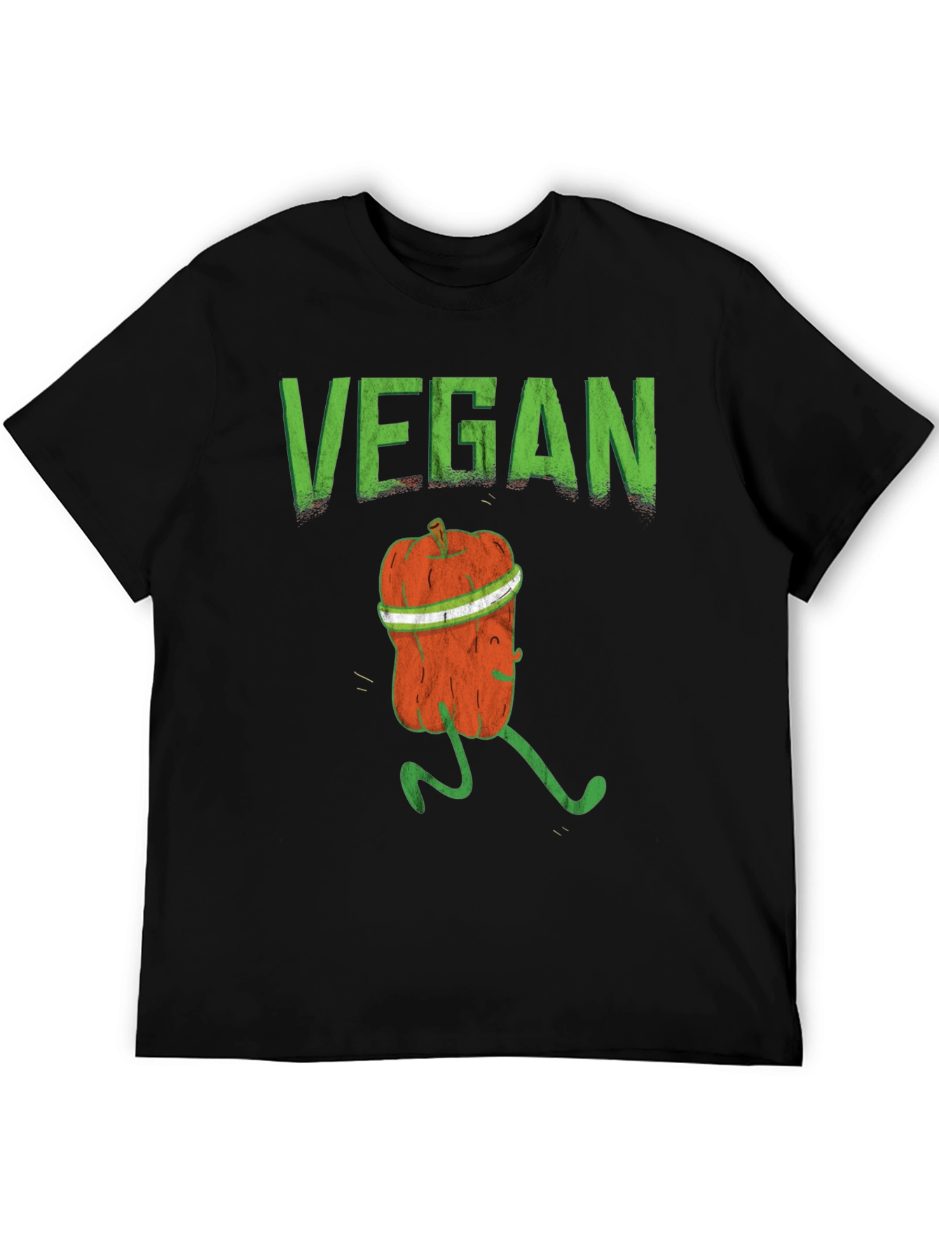 Vegan Running Pumpkin Graphic Tee - Black Cotton T-Shirt
