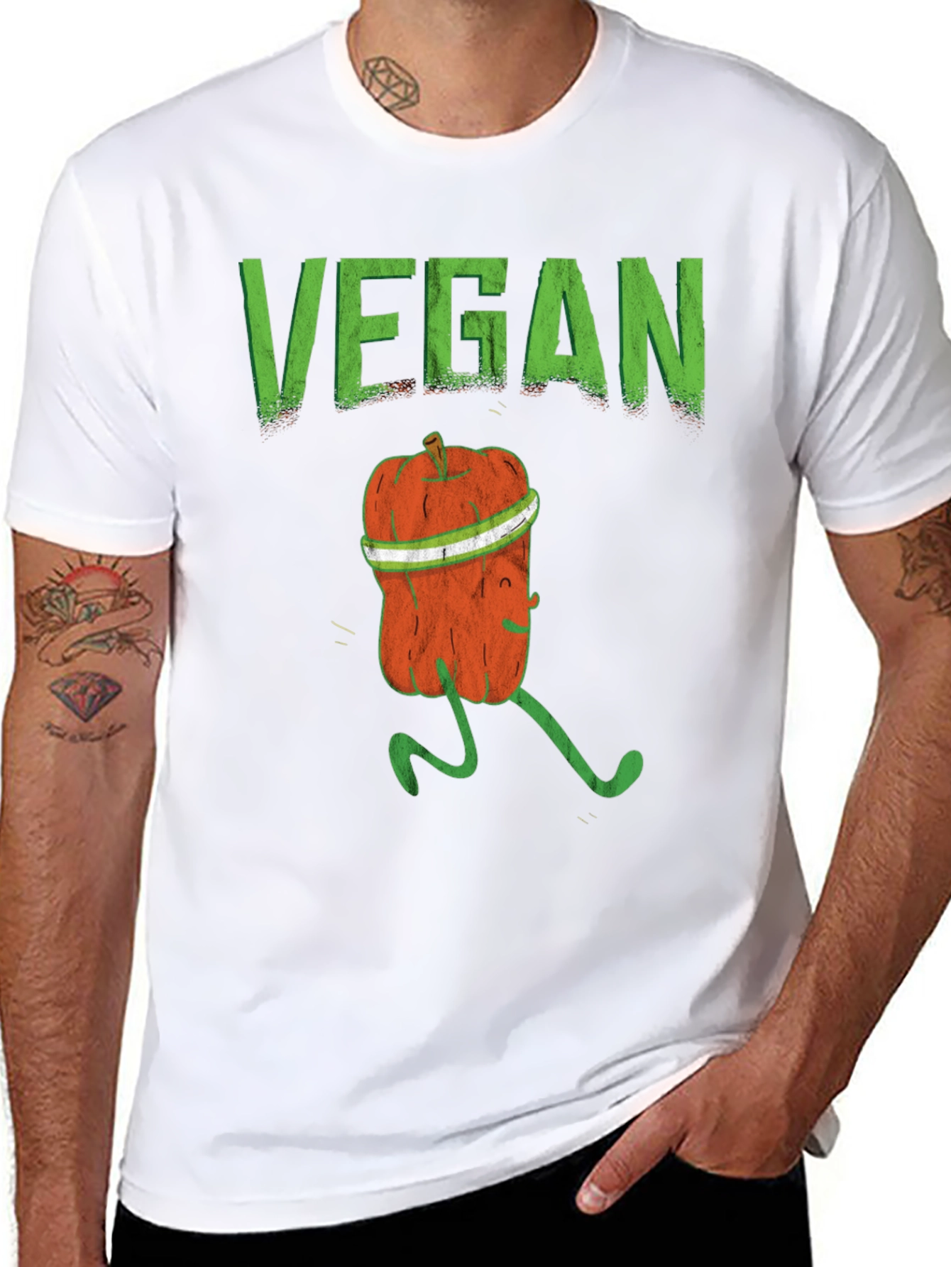 Vegan Running Pumpkin Graphic Tee - Black Cotton T-Shirt