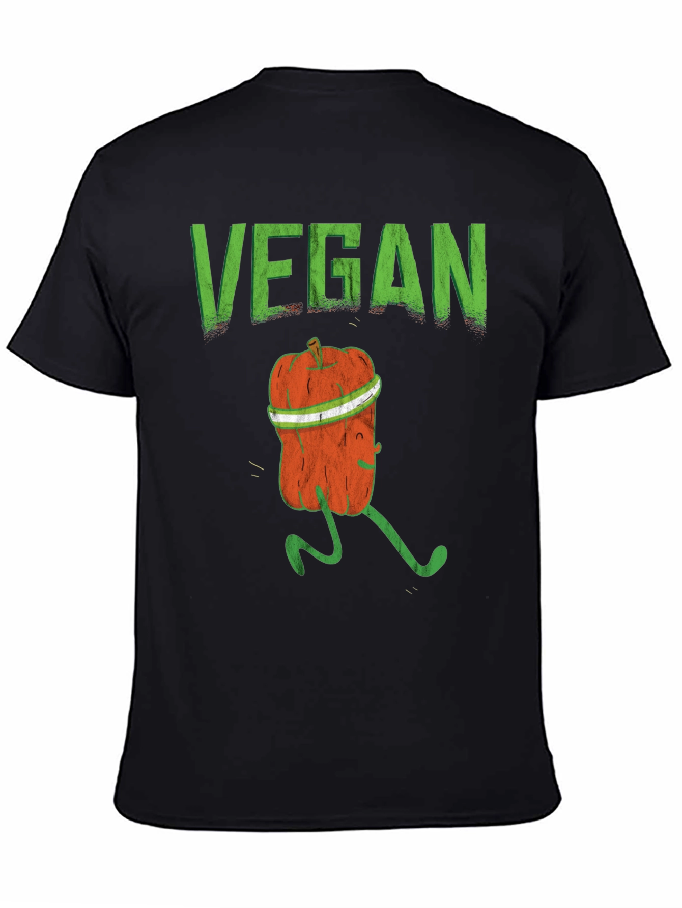 Vegan Running Pumpkin Graphic Tee - Black Cotton T-Shirt