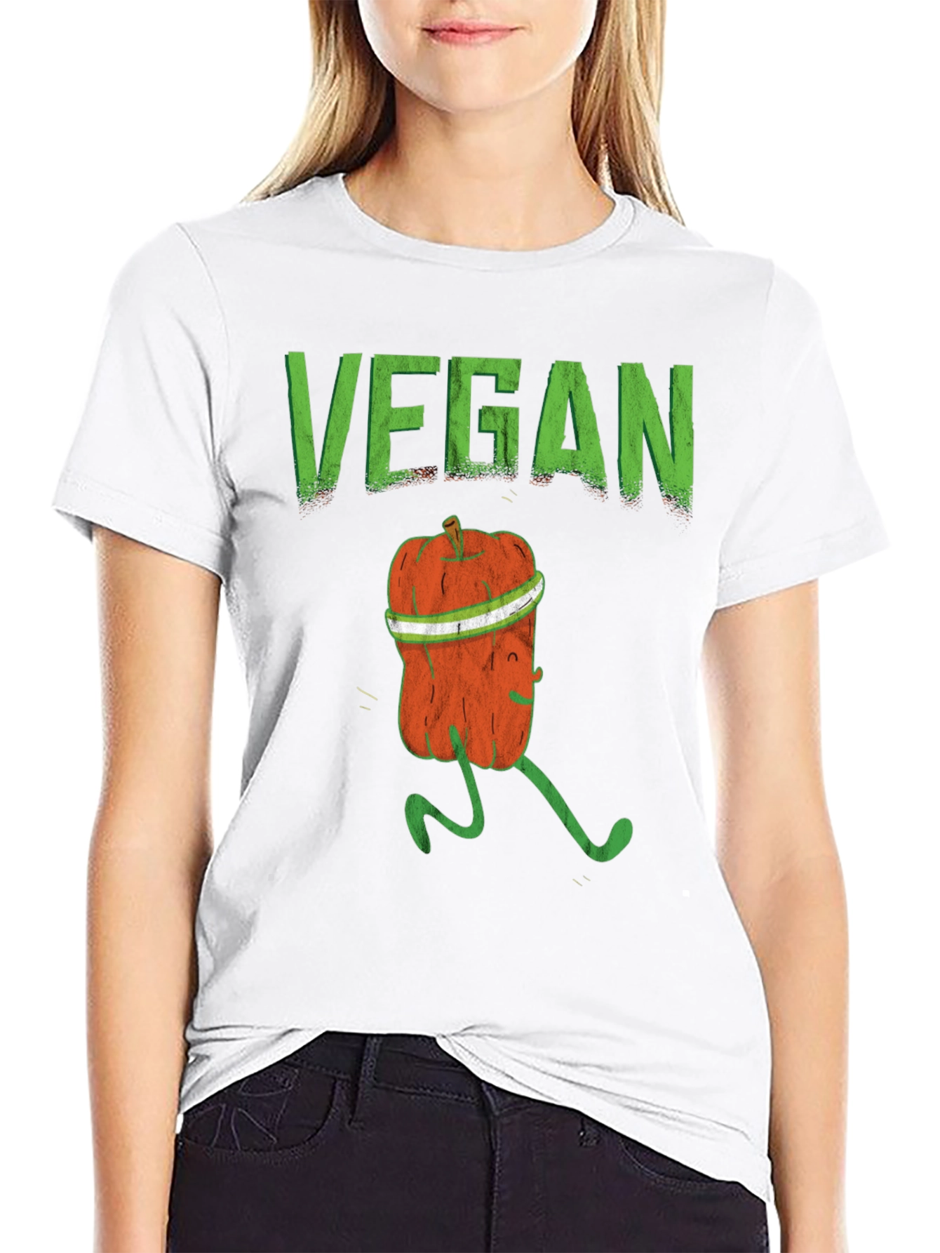 Vegan Running Pumpkin Graphic Tee - Black Cotton T-Shirt