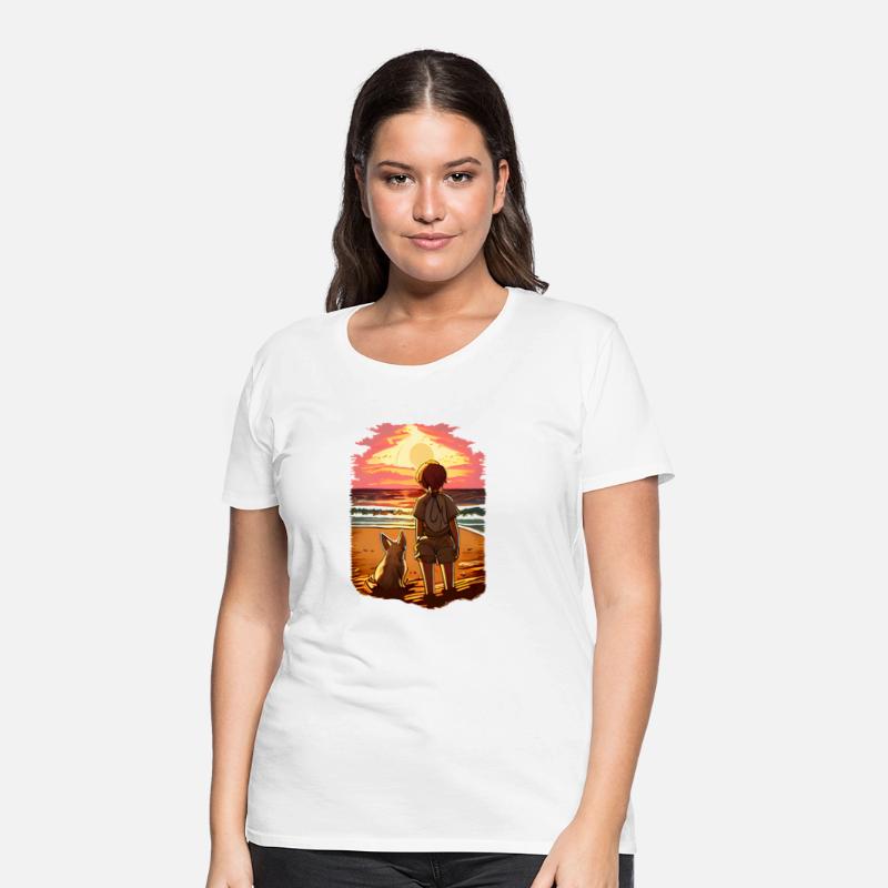 Hawaii beautiful beach with girl and dog