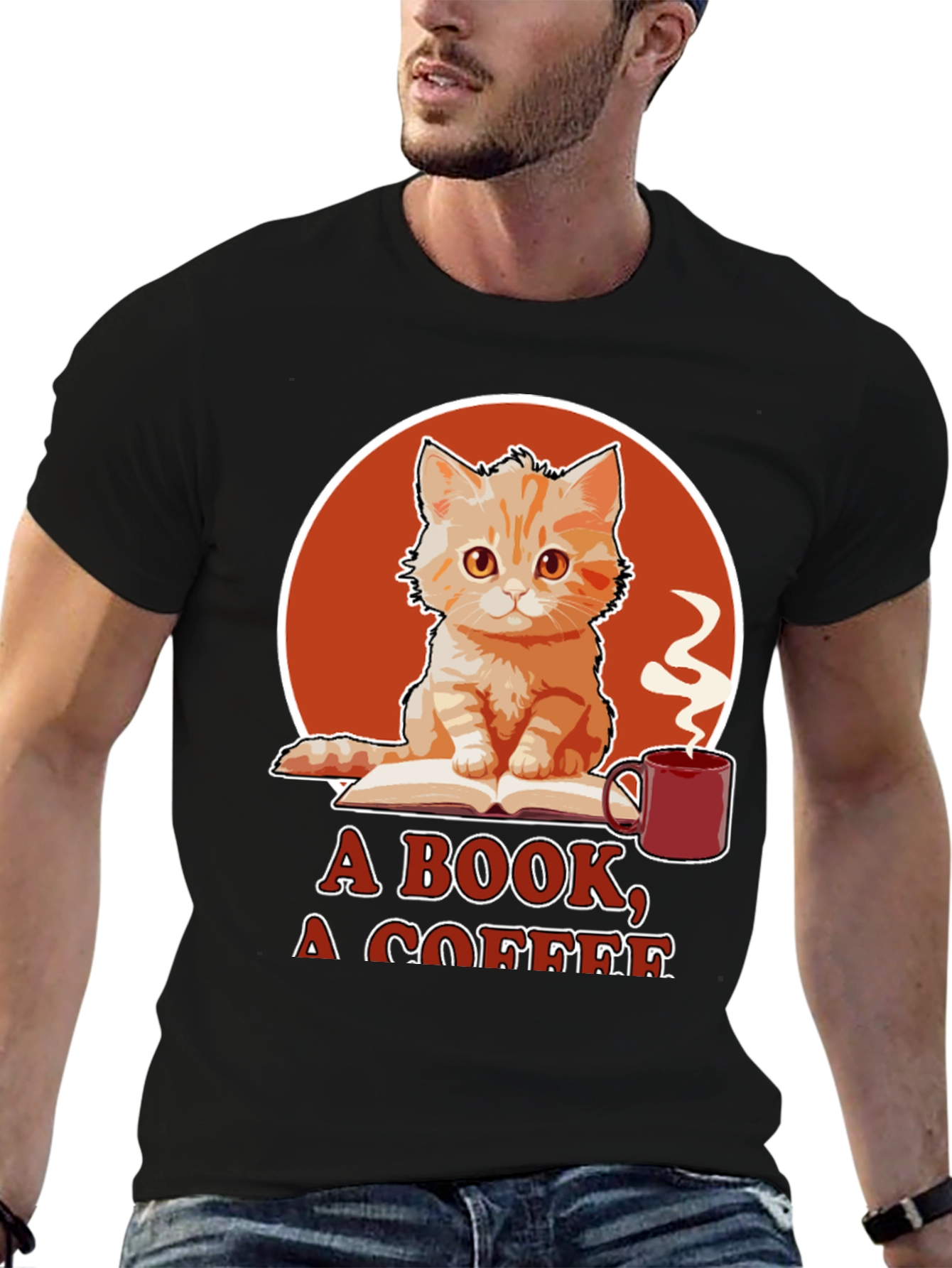 Cat Book Coffee Graphic Tee