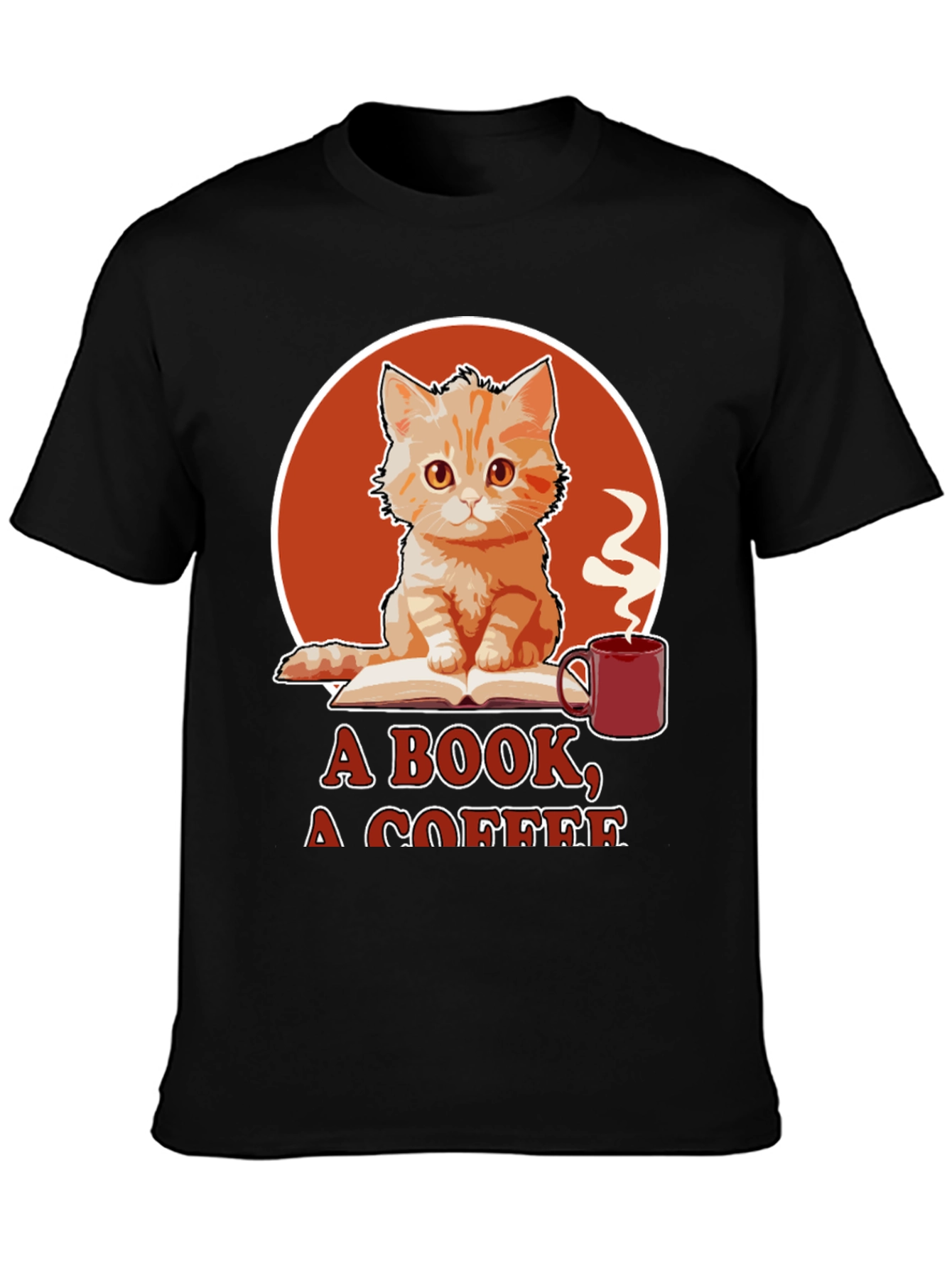 Cat Book Coffee Graphic Tee
