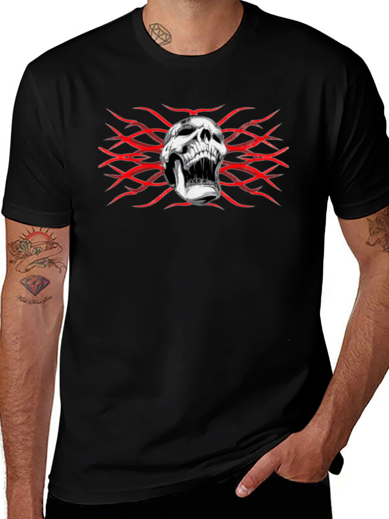 Skull & Red Design Black T-Shirt