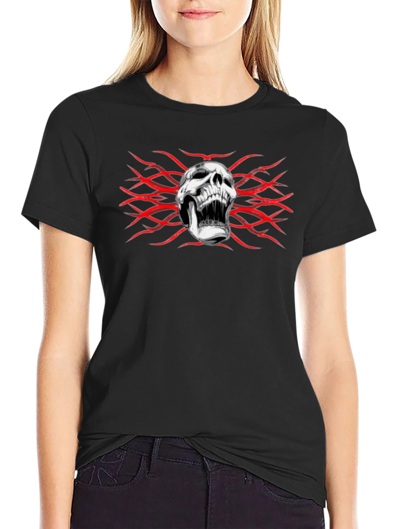 Skull & Red Design Black T-Shirt