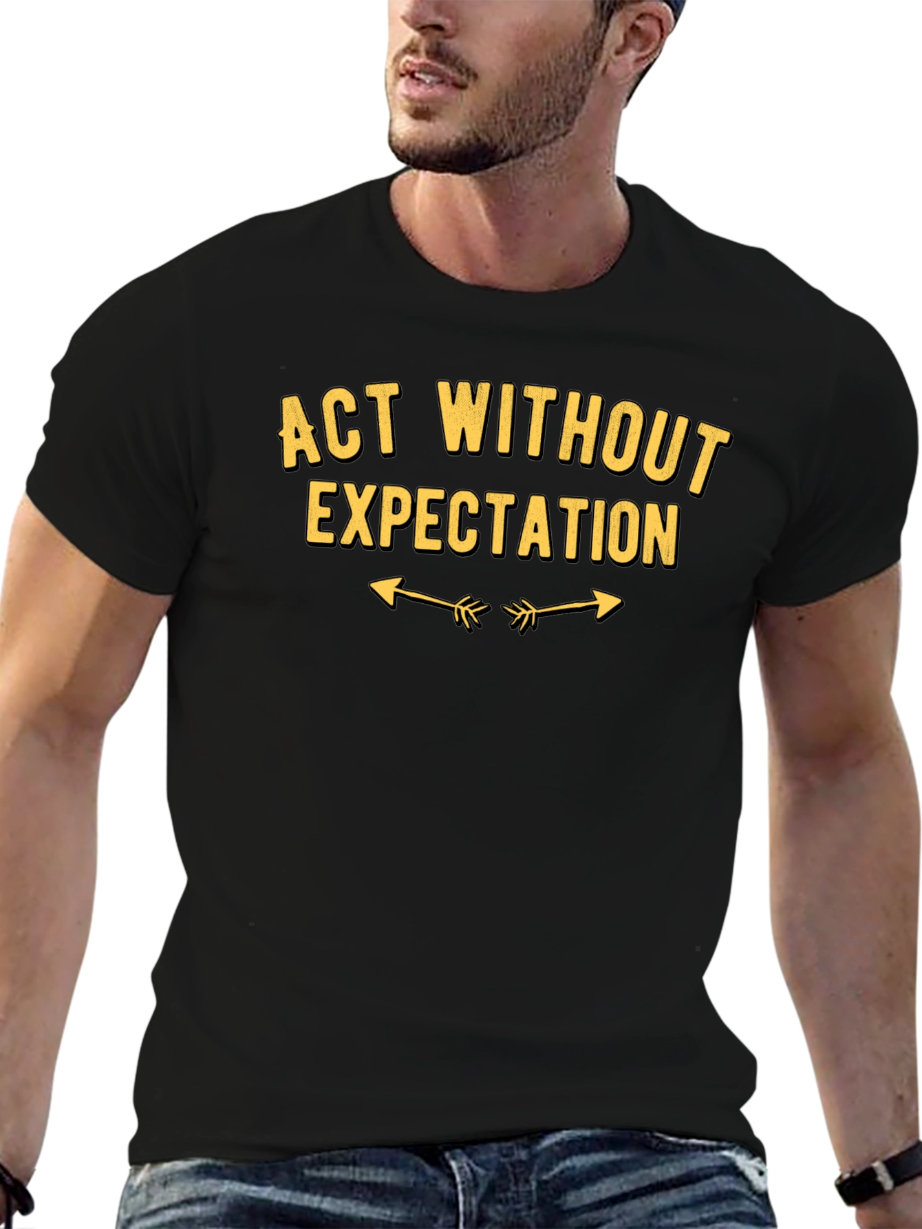 Act Without Expectation Black Graphic T-Shirt