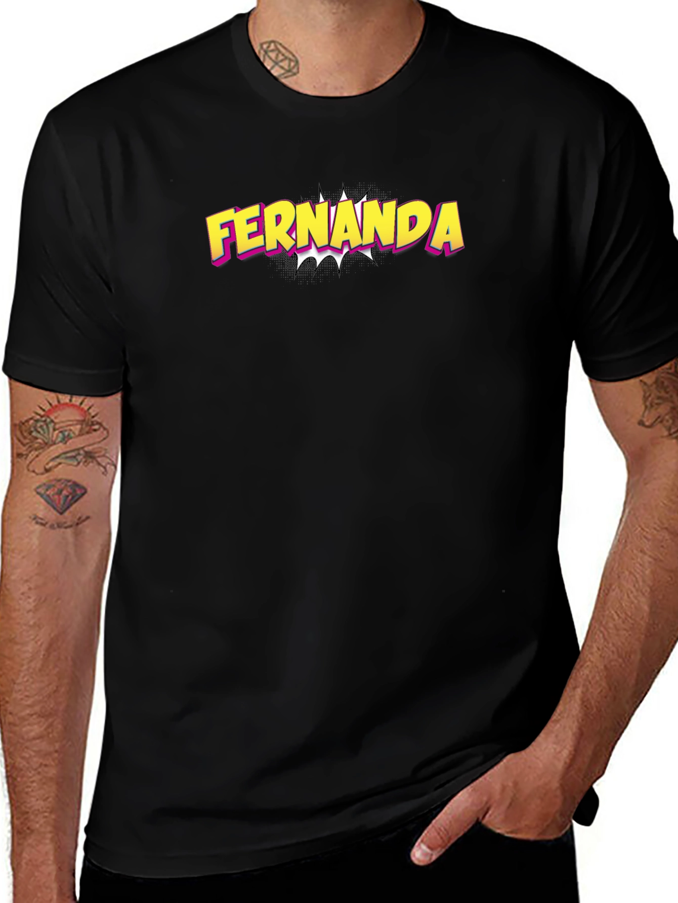 Fernanda Comic Style T-Shirt - Black Crew Neck Tee
