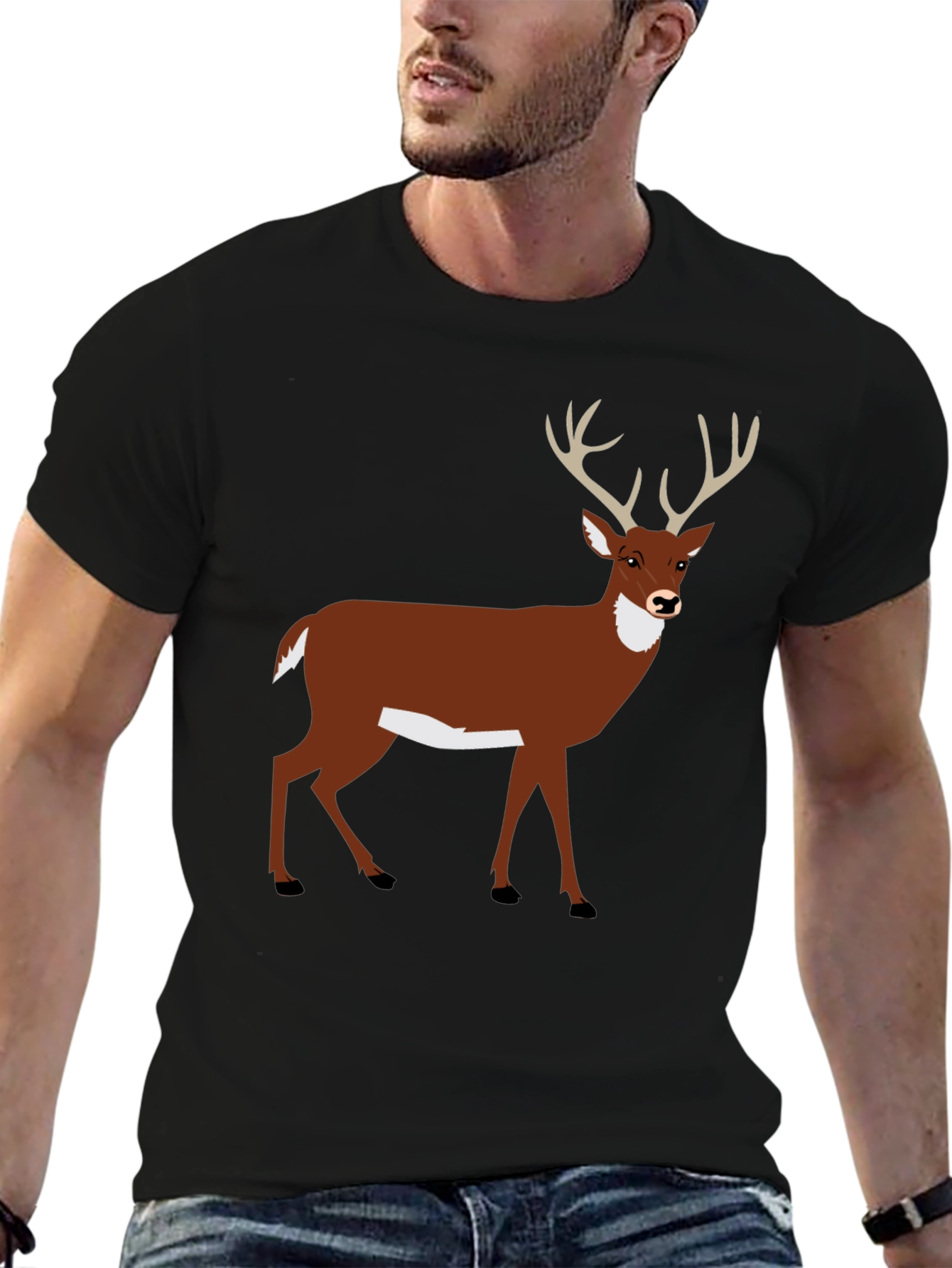 Deer Graphic Tee - Black Cotton T-Shirt