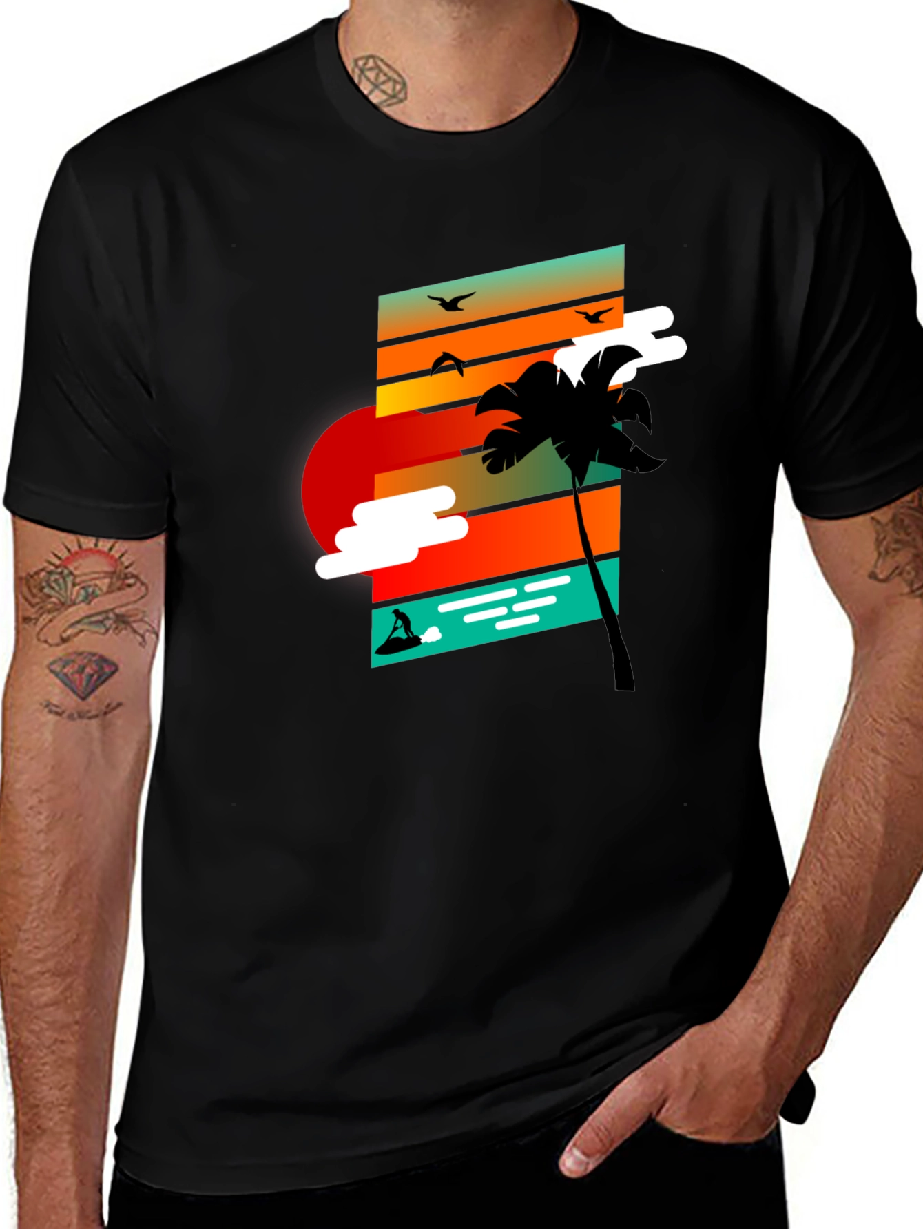 Retro Sunset Palm Tree Graphic Tee