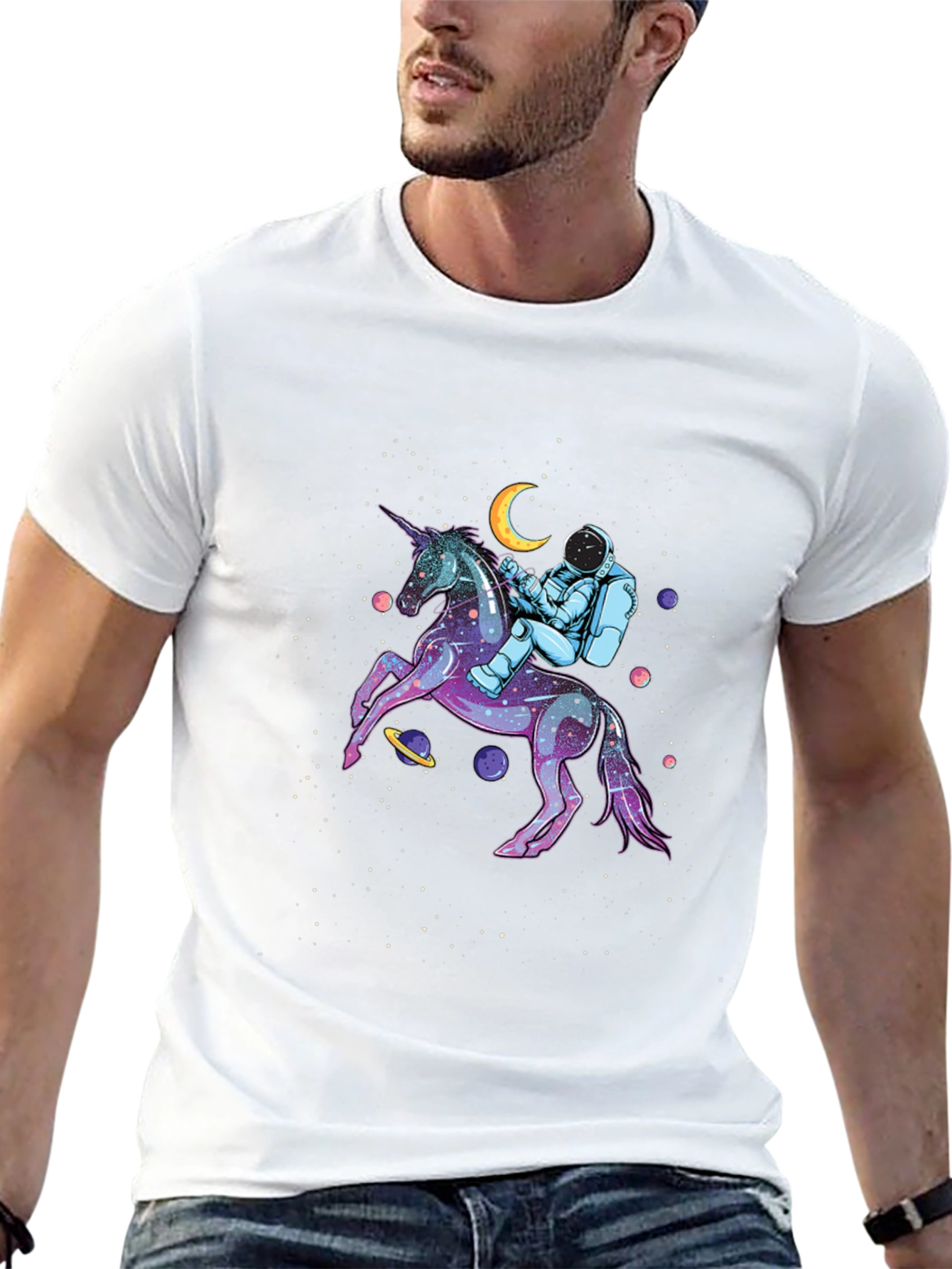 Astronaut Unicorn Graphic T-Shirt - Black