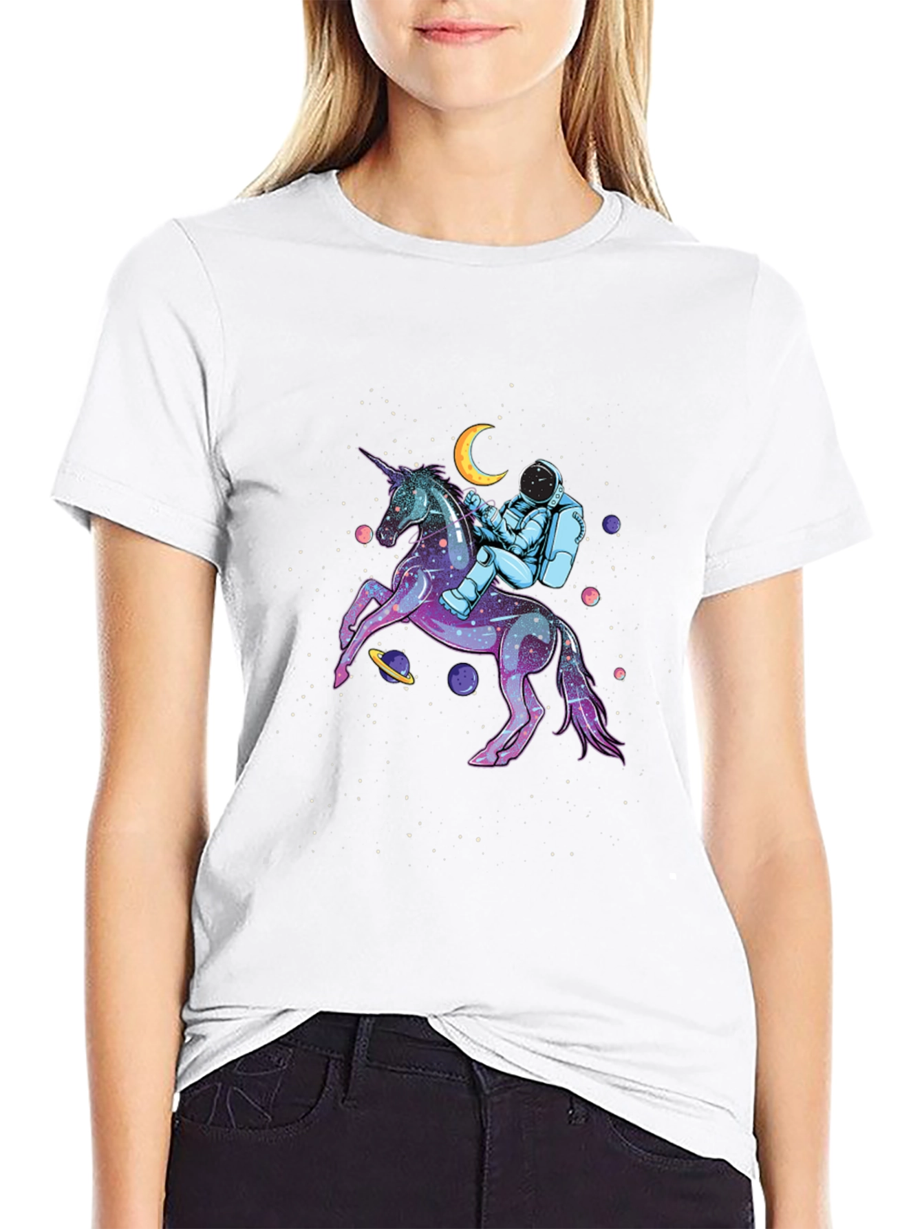 Astronaut Unicorn Graphic T-Shirt - Black