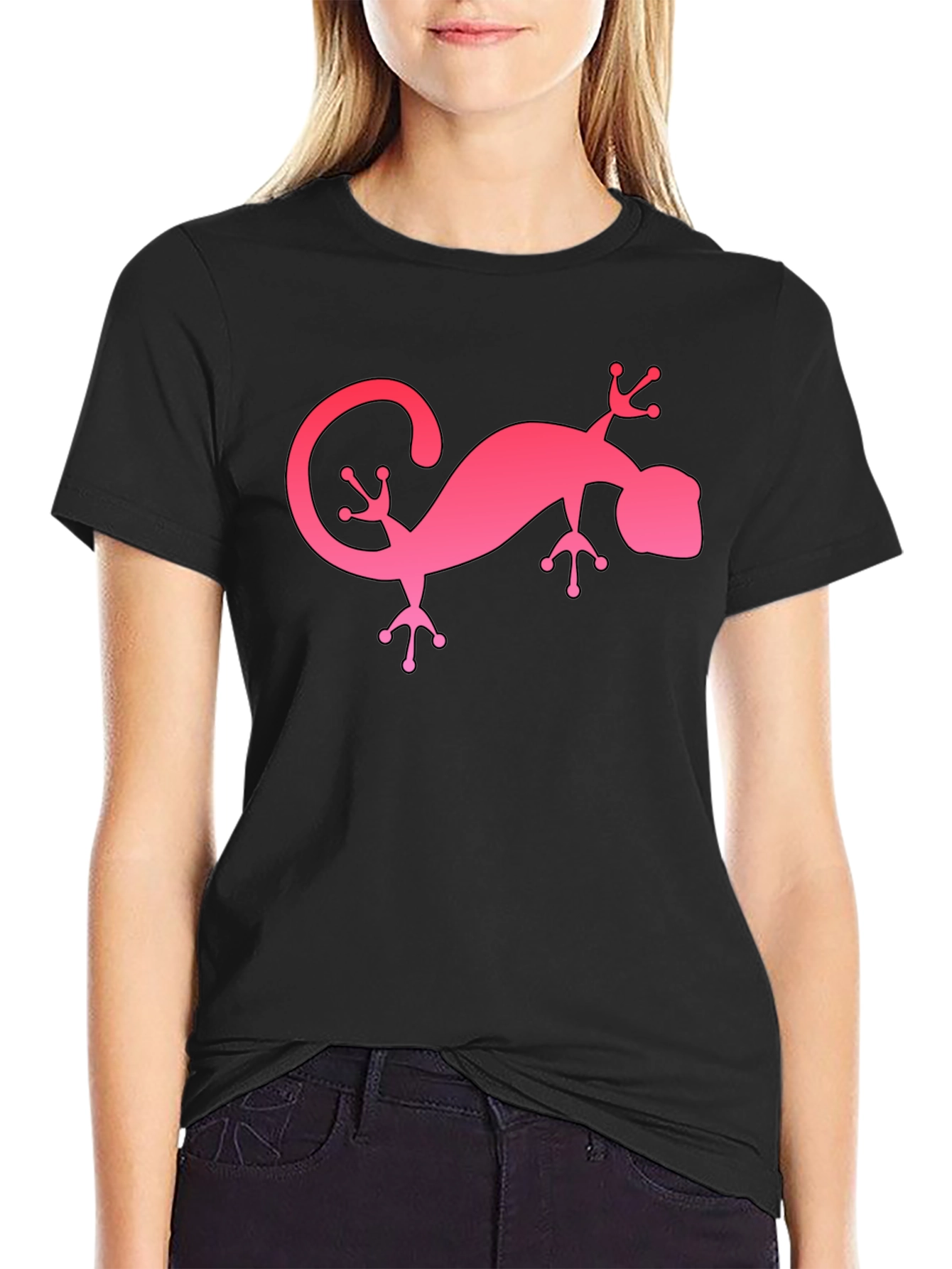 Pink Gecko Graphic Black T-Shirt
