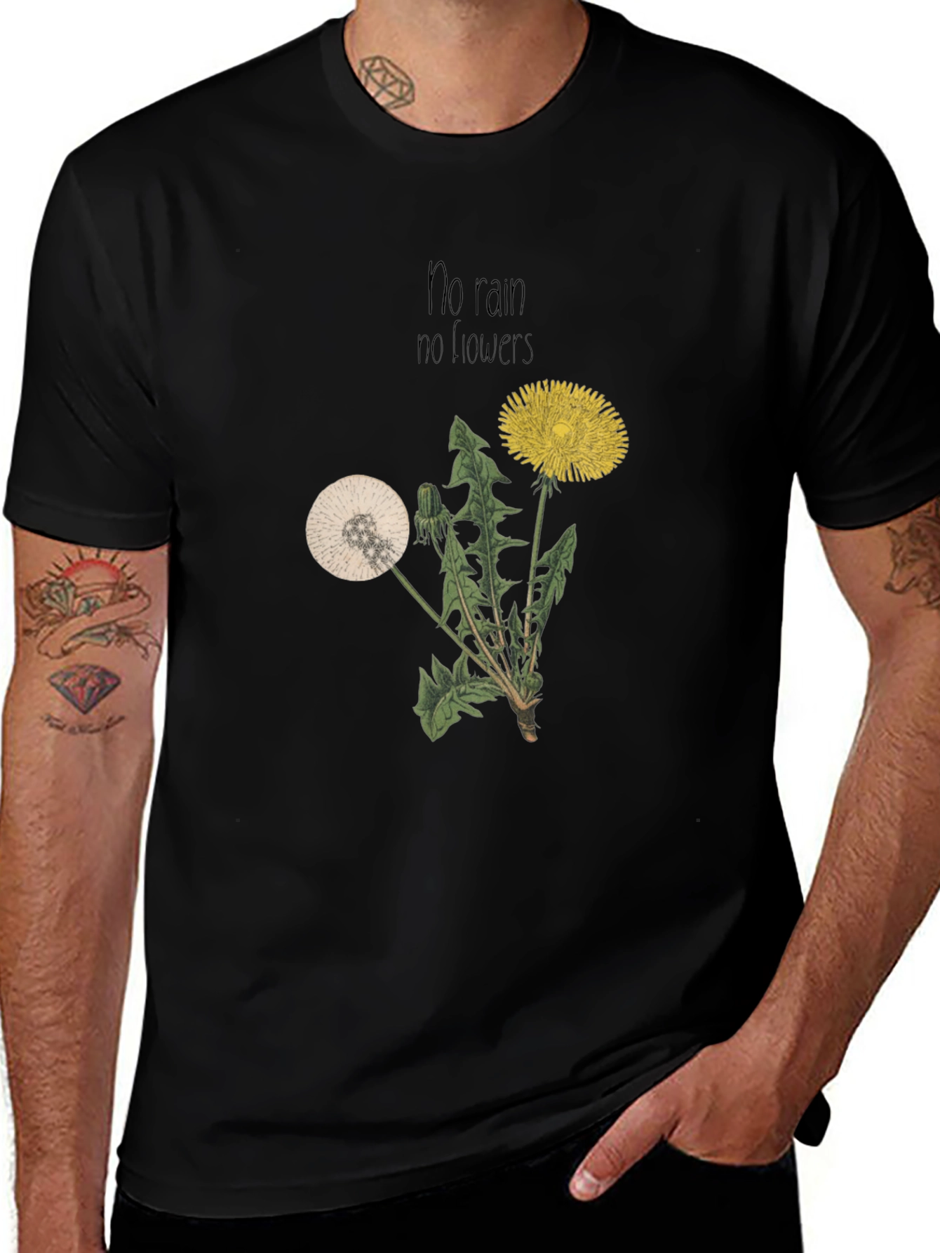 Dandelion Graphic Tee - No Rain No Flowers T-Shirt