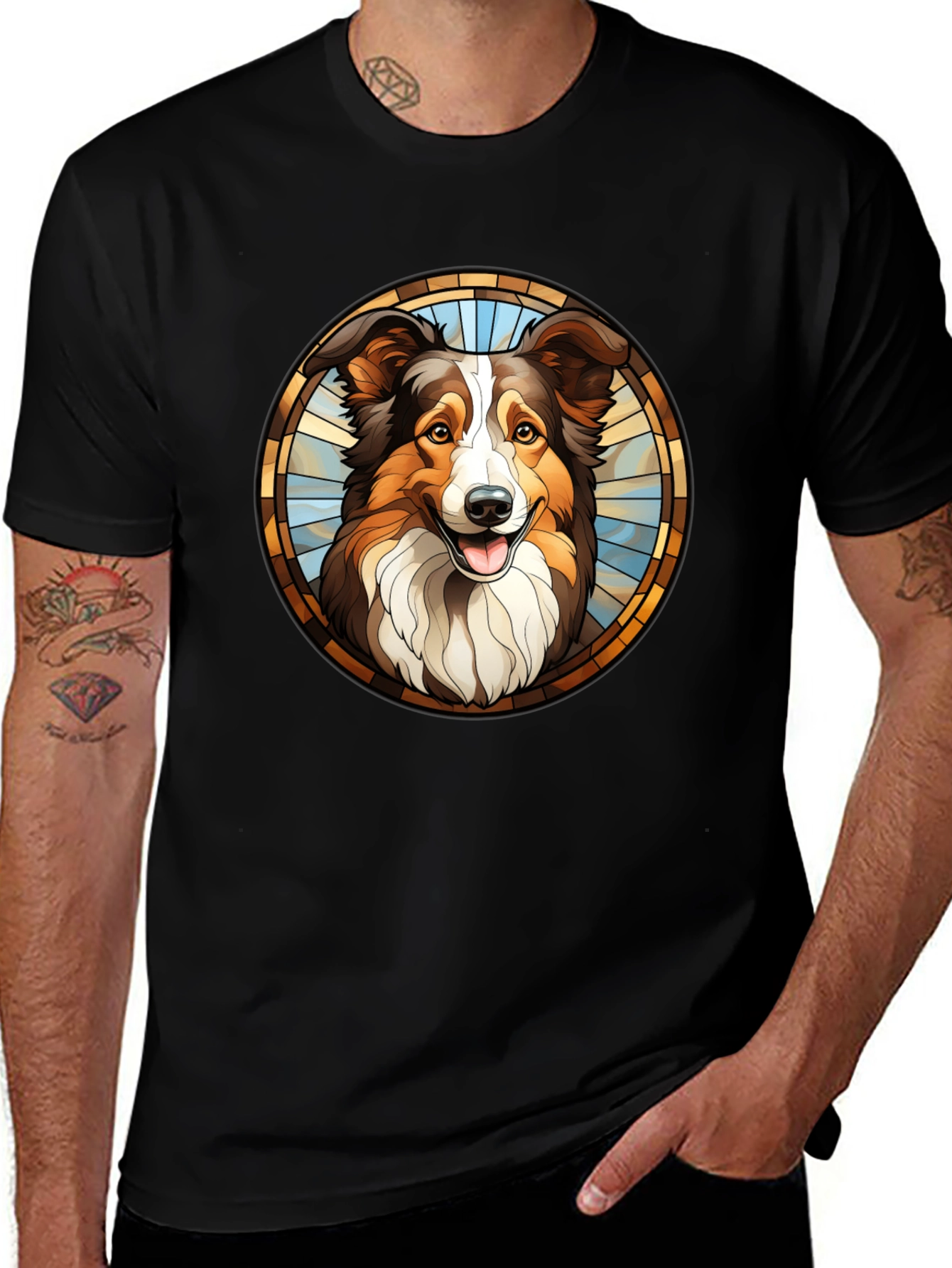 Dog Breed Graphic Tee - Round Stained Glass Design