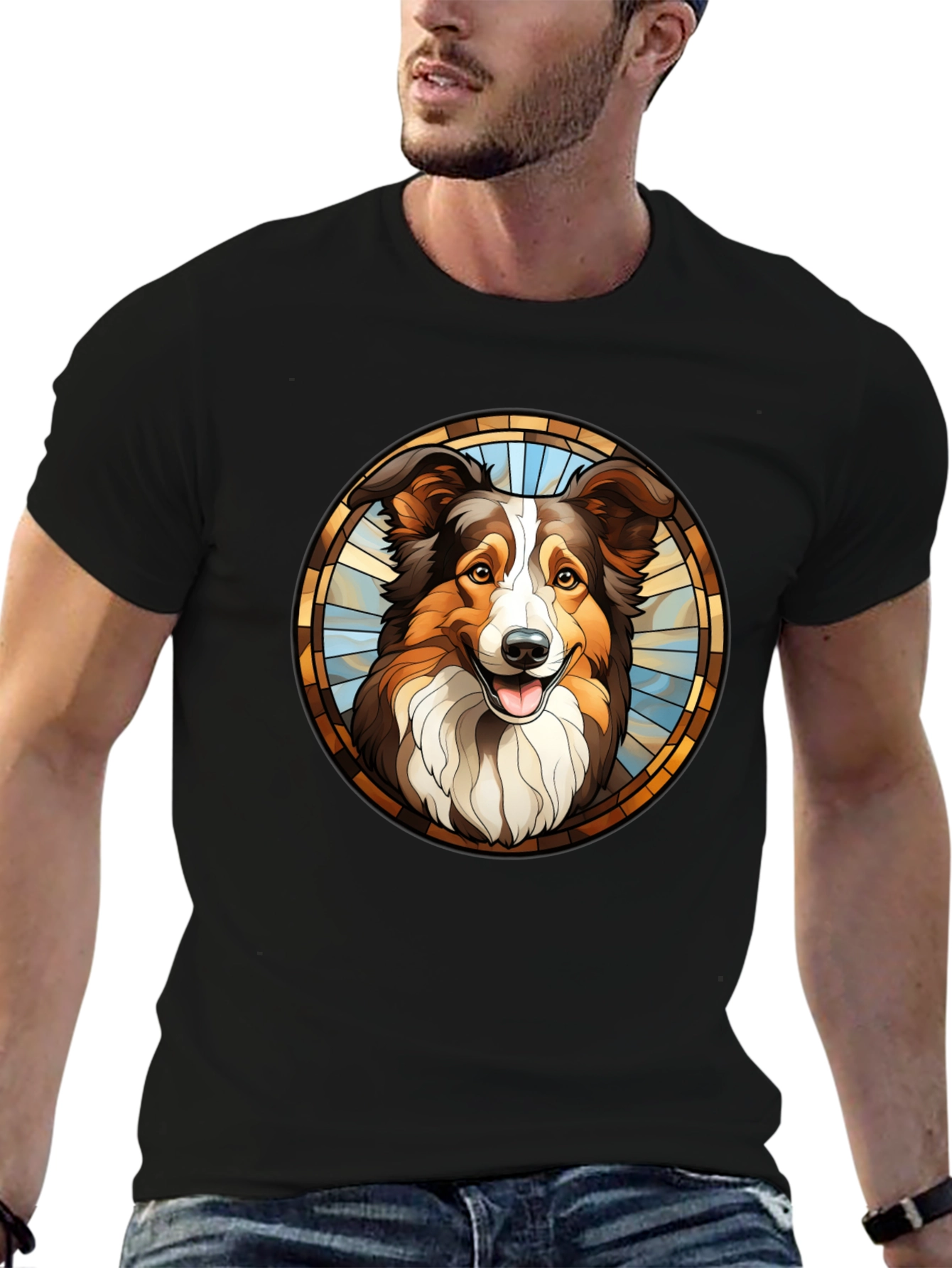 Dog Breed Graphic Tee - Round Stained Glass Design