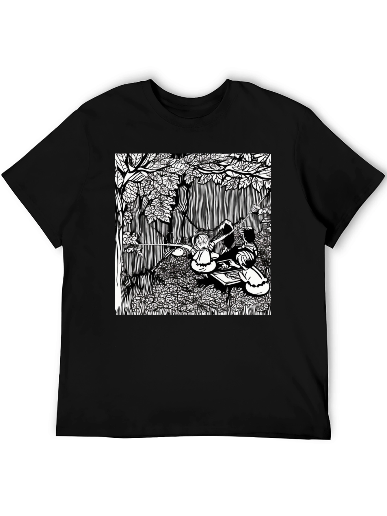 Unique Black T-Shirt with Detailed Graphic Design