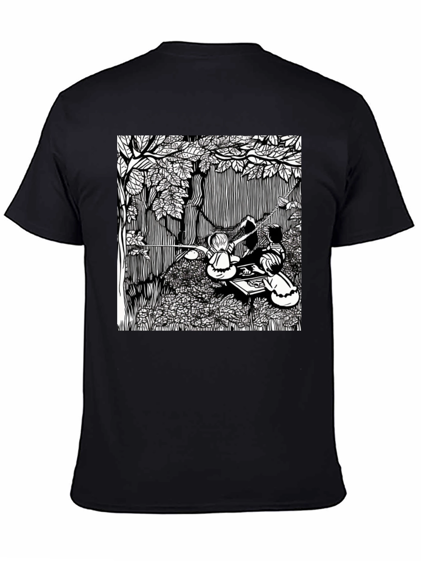 Unique Black T-Shirt with Detailed Graphic Design