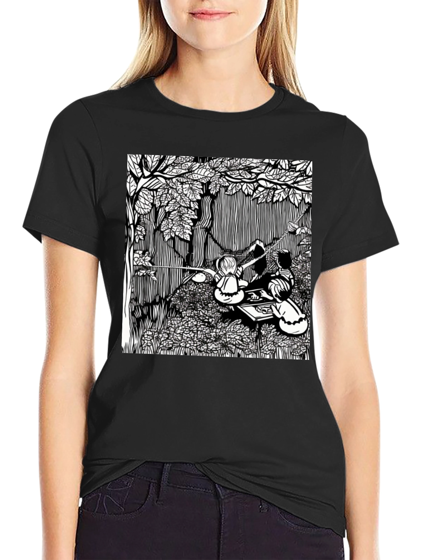 Unique Black T-Shirt with Detailed Graphic Design