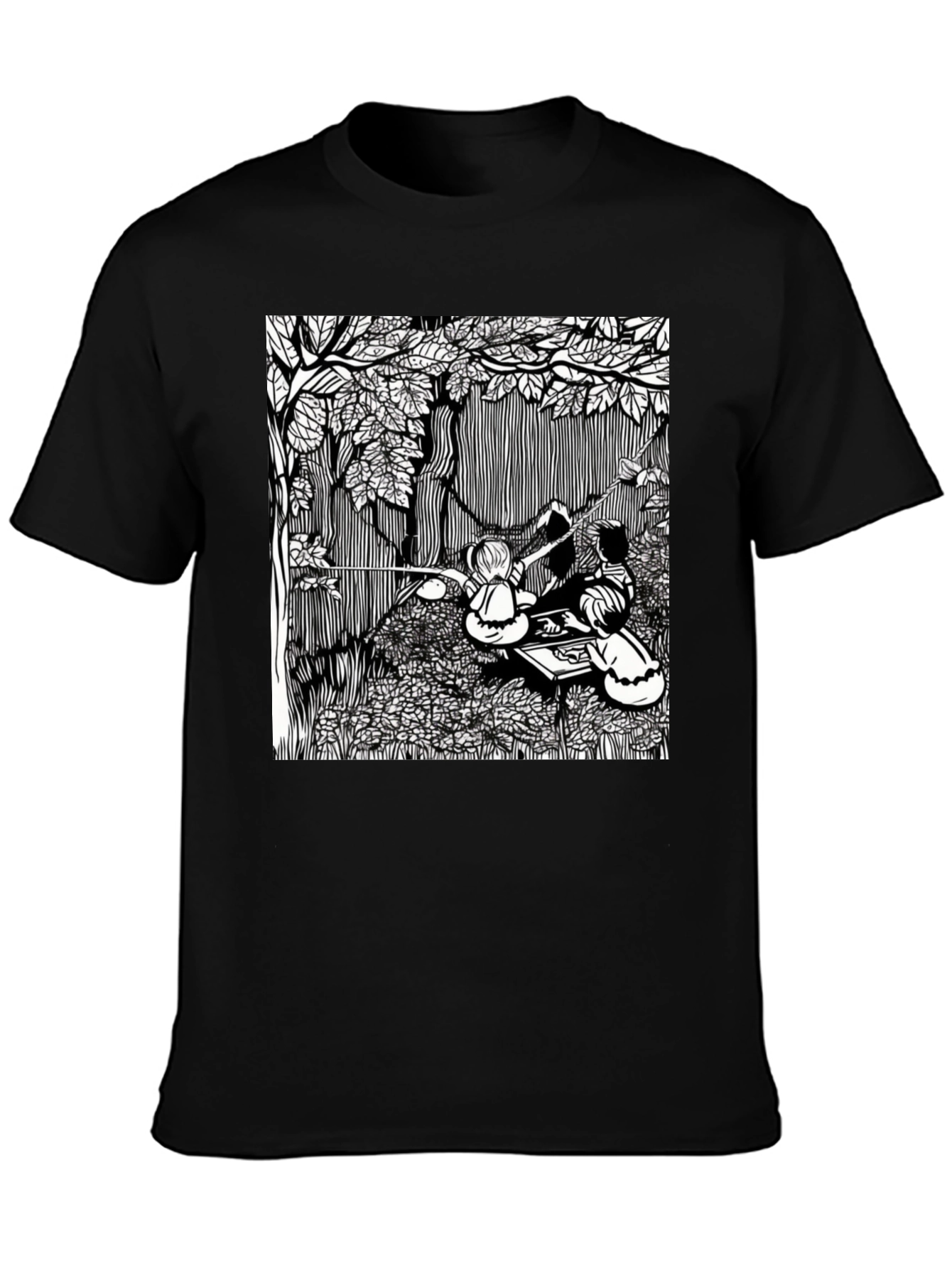 Unique Black T-Shirt with Detailed Graphic Design